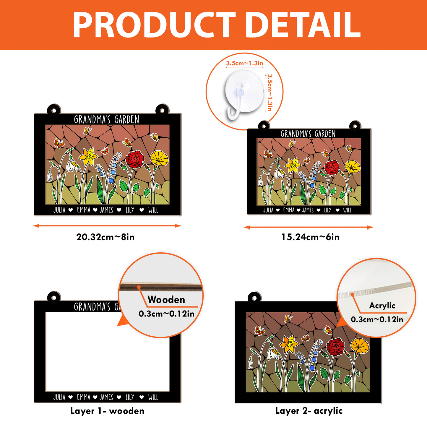 Grandma's Garden Custom Birth Month Flower - Personalized Window Hanging Suncatcher Ornament