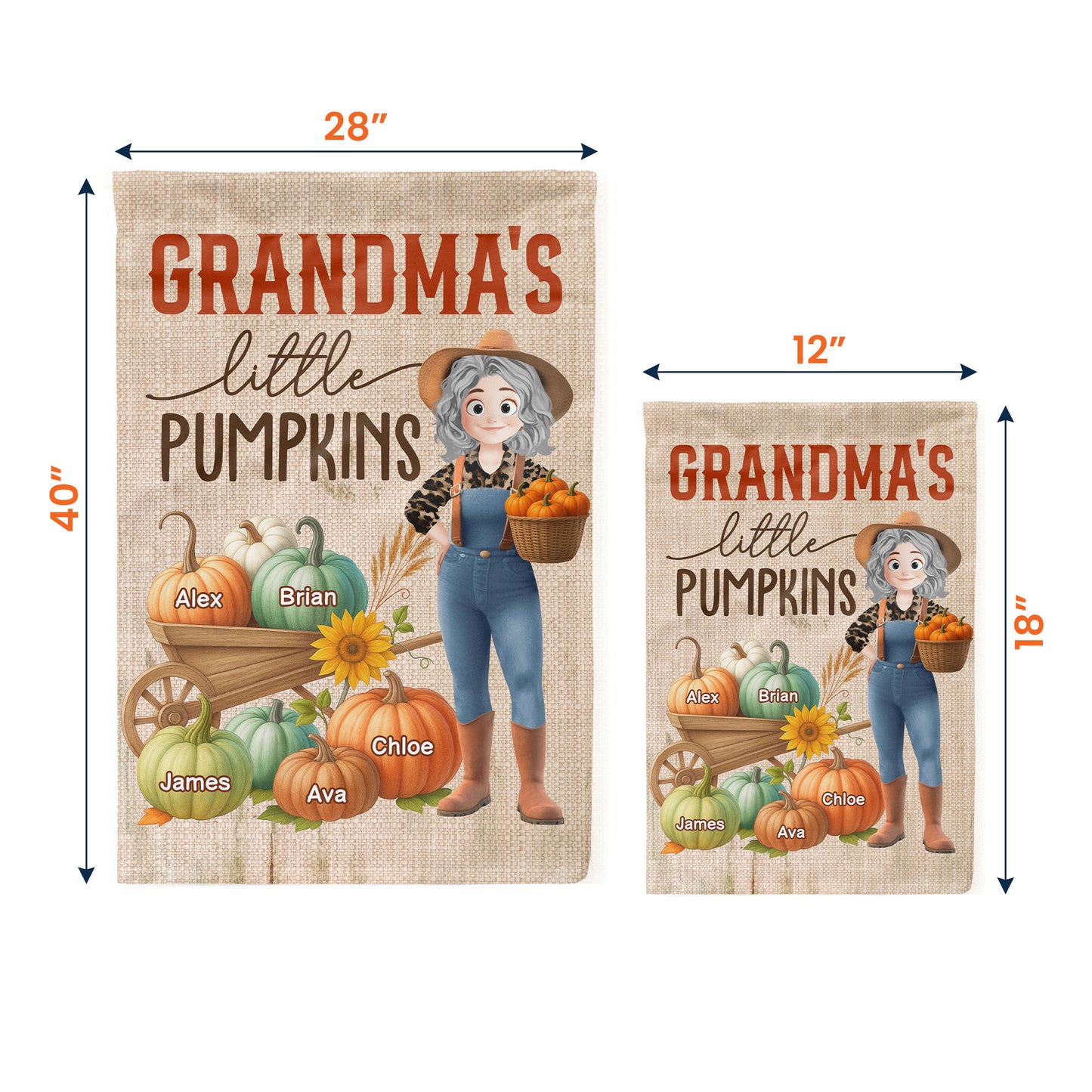 Grandma's Little Pumpkins Love Nana Life Kids, Grandkids Names - Personalized Flag