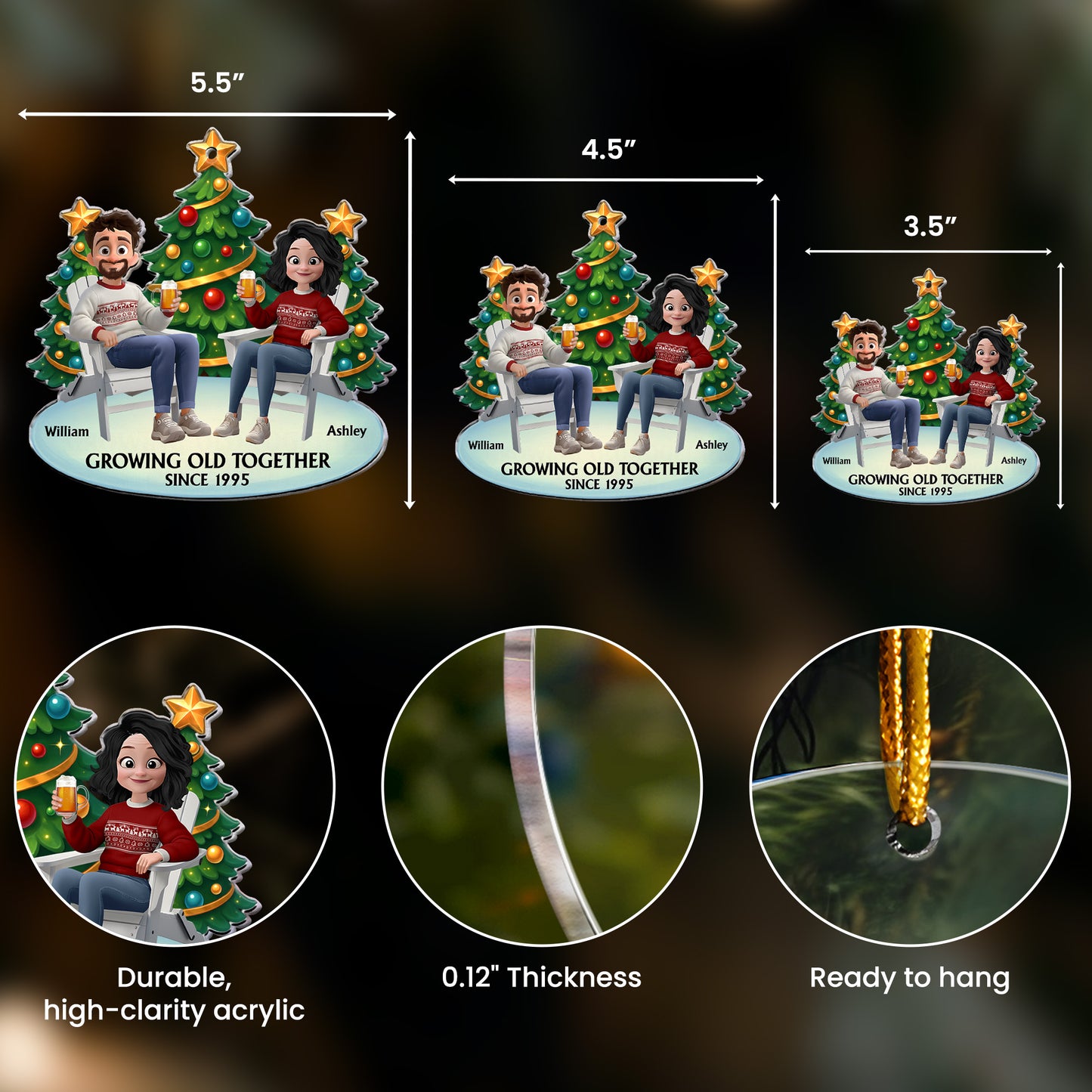 Growing Old Together Since Funny Couple Ornament - Personalized Acrylic Ornament