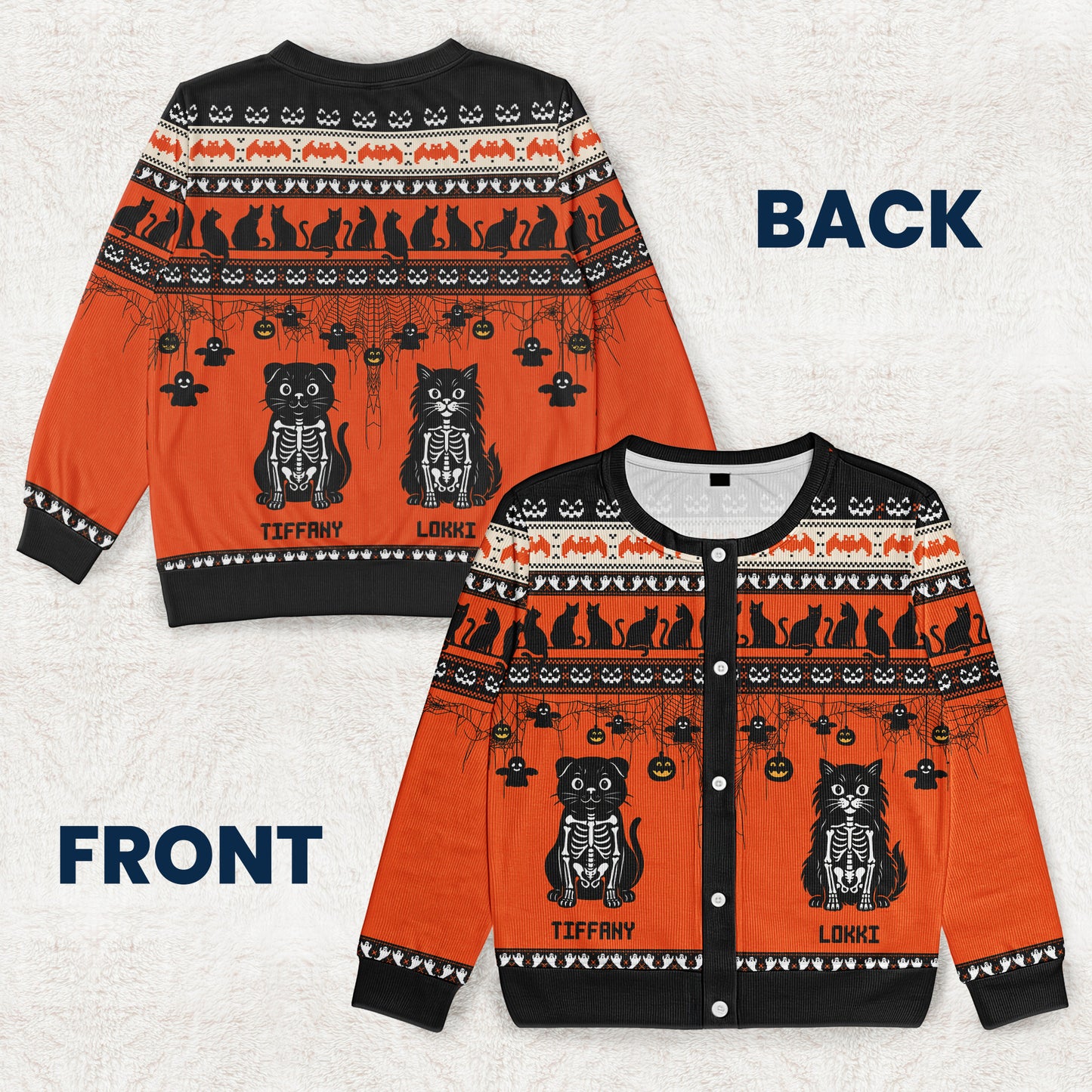 Halloween Pet Pumpkins Dog Cat Skeleton Wizard - Personalized Crewneck Cardigan