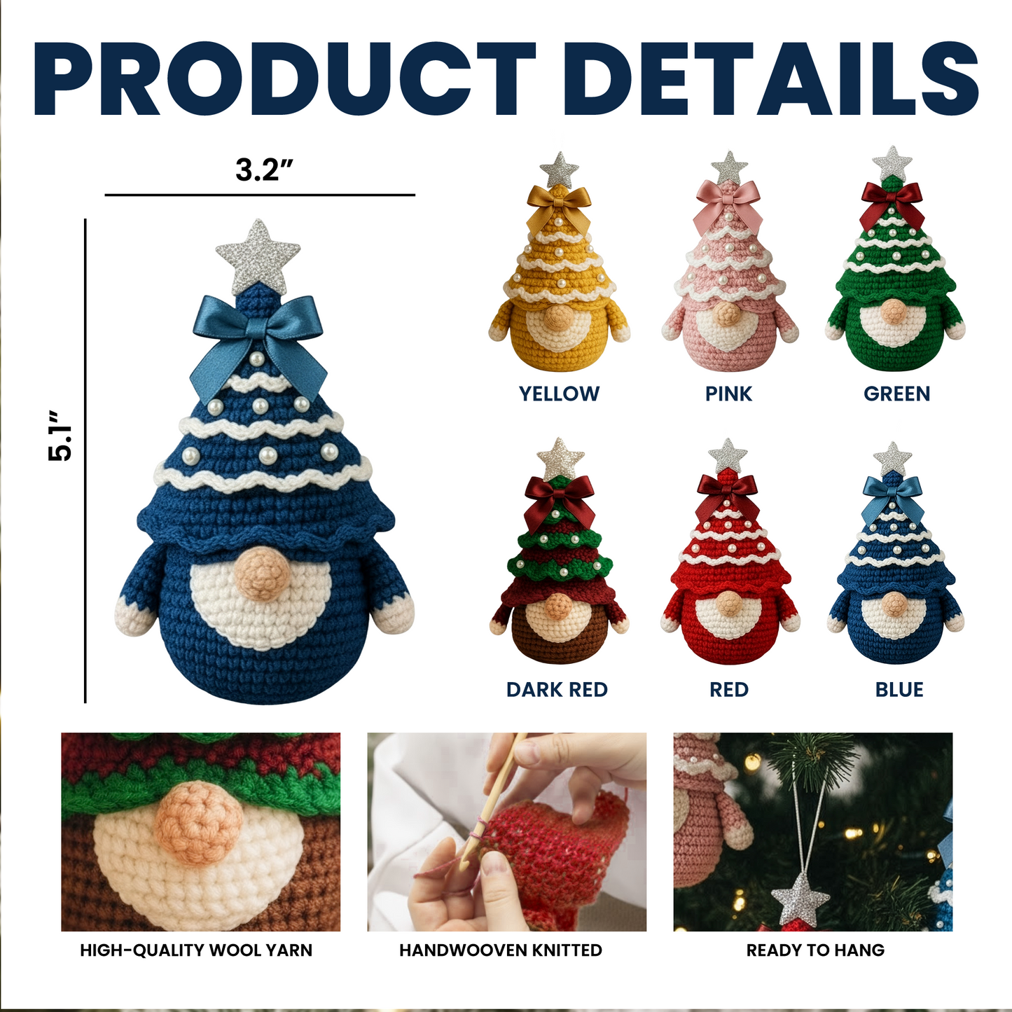 Handmade Christmas Gnome Set - Personalized Crochet Ornament