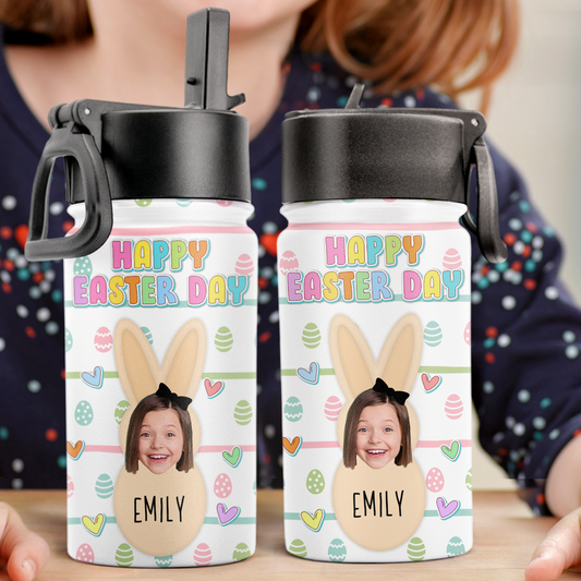 Happy Easter - Personalized Photo Kids Water Bottle With Straw Lid