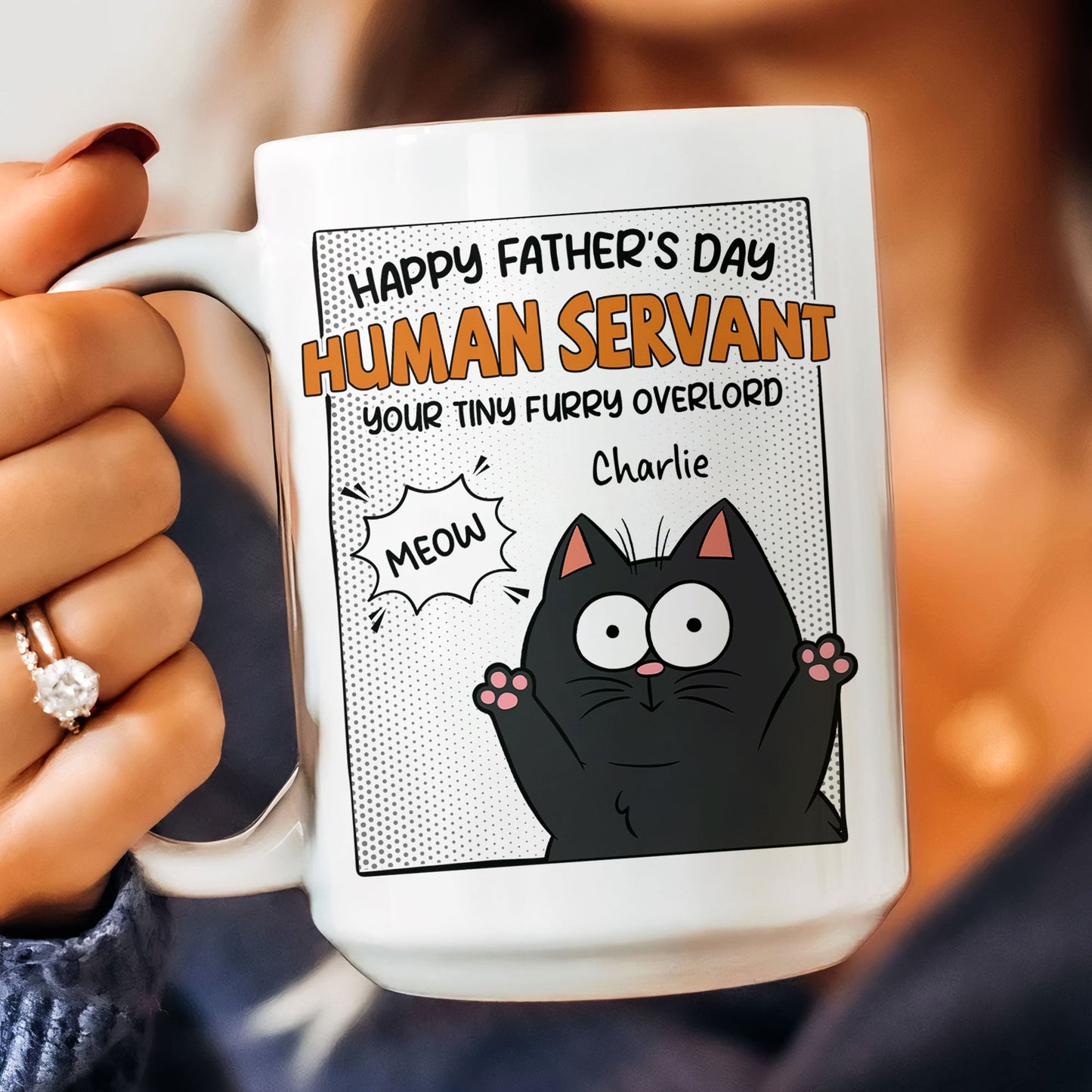 Happy Father's Day Human Servant - Personalized Mug for Cat Dad