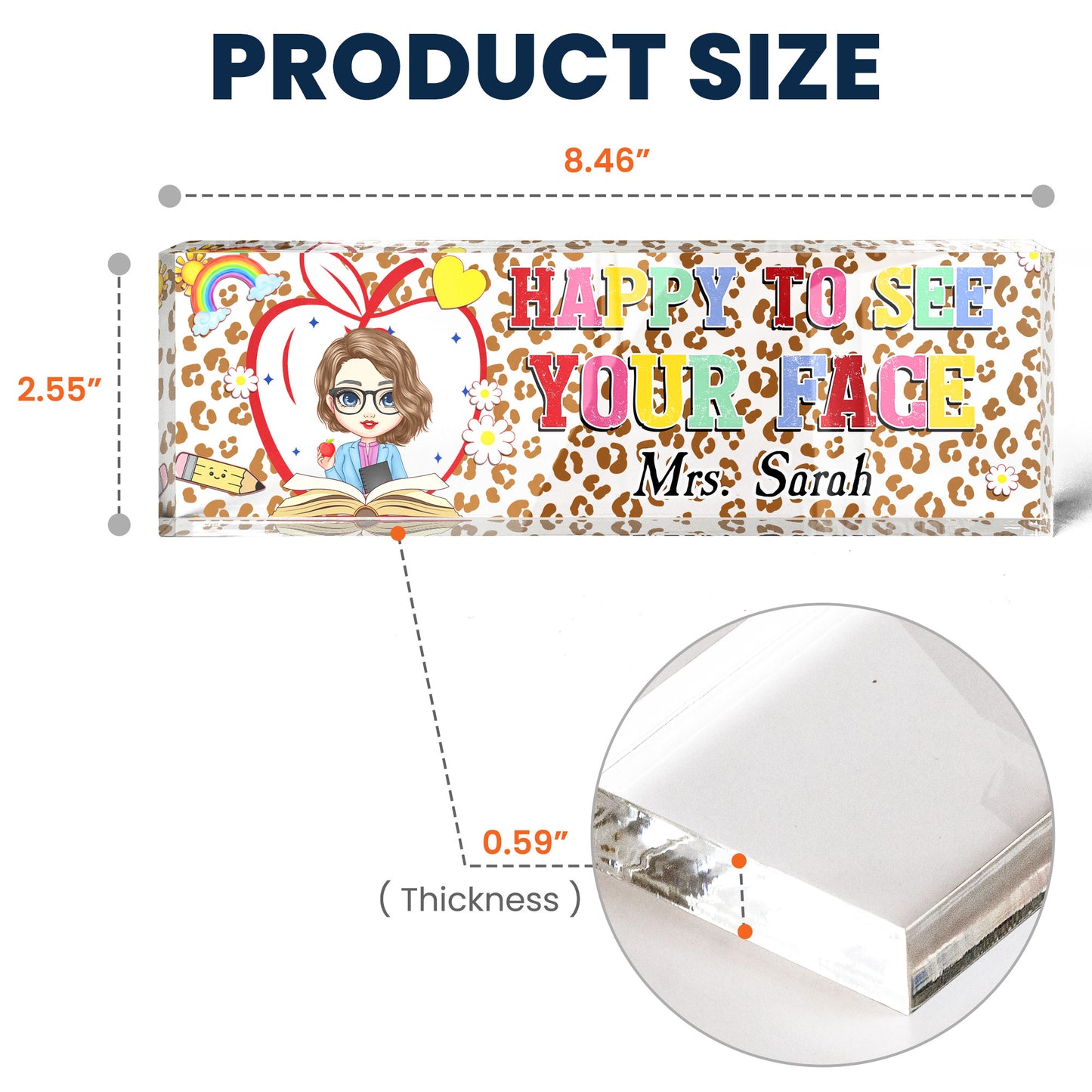 Happy To See Your Face Leopard Pattern Teacher Name Plate - Personalized Name Plate