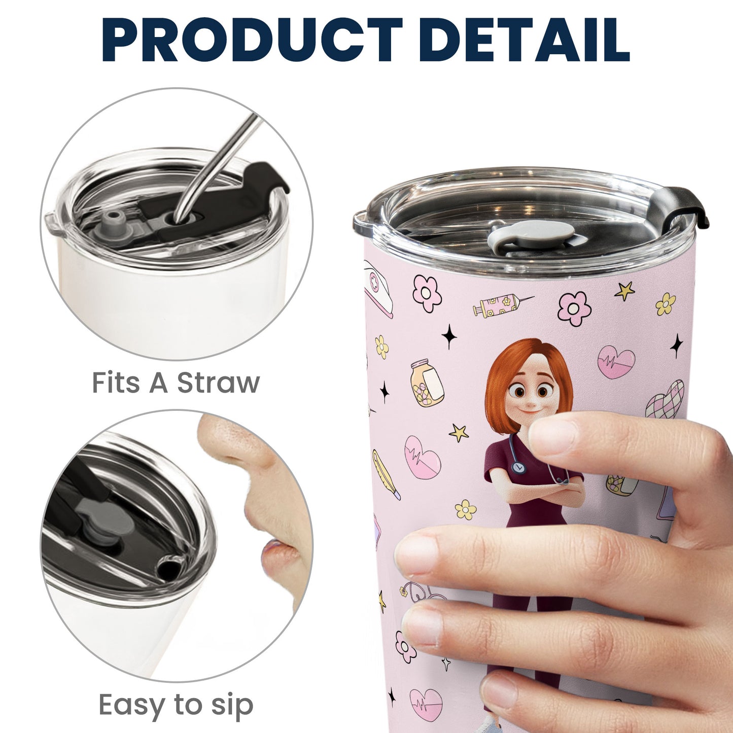 Hearts Nurse Inflated Print - Personalized Tumbler Cup