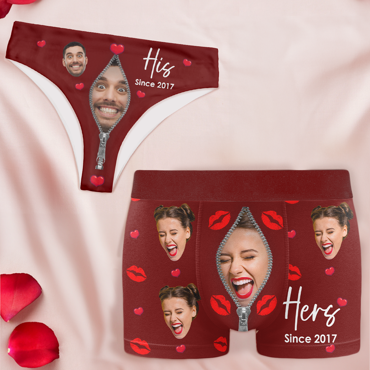 His Her Since Couples Anniversary Valentines - Personalized Photo Couple  Matching Underwear