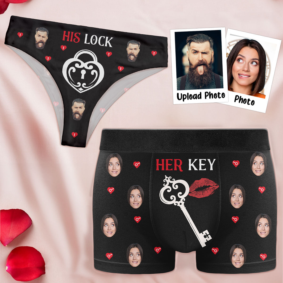 His Lock Her Key - Personalized Photo Couple Matching Underwear