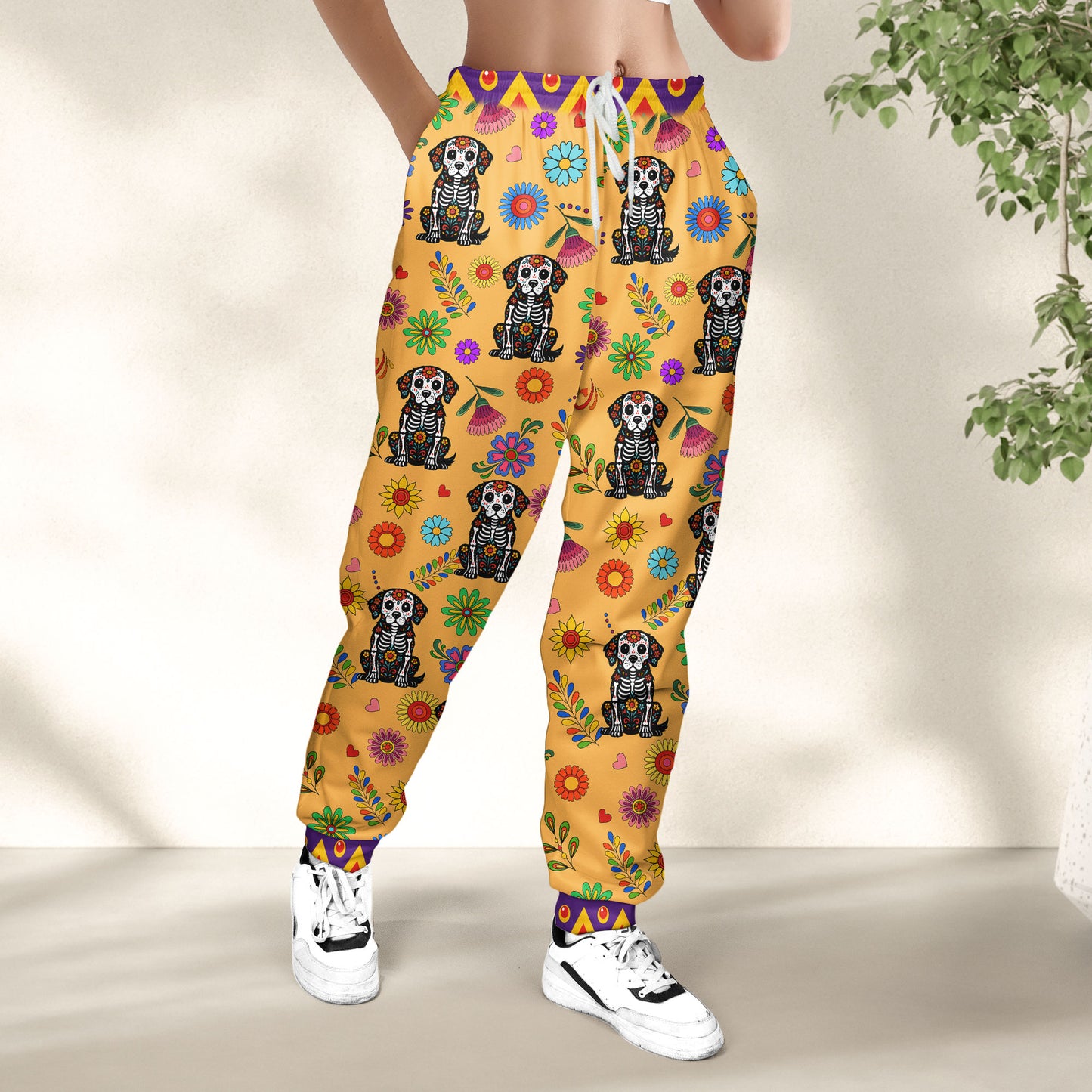 Hispanic Floral Pet Sugar Skull Halloween Day Of The Dead - Personalized Sweatpants
