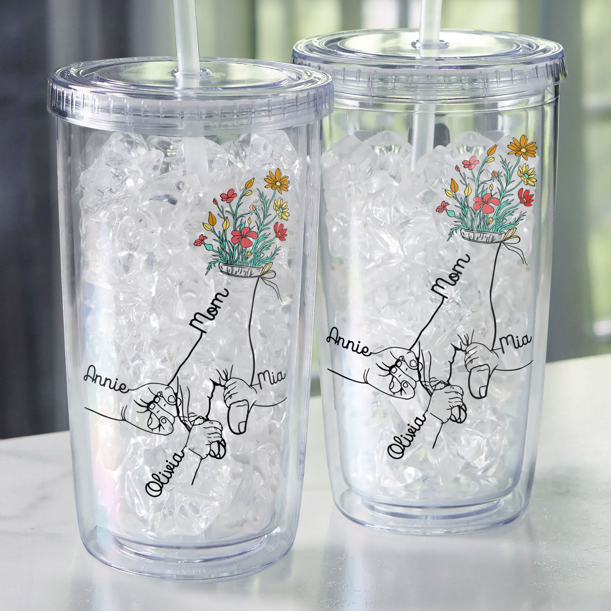Holding Mom's Hand Wild Floral - Personalized Acrylic Tumbler With Str –  Macorner