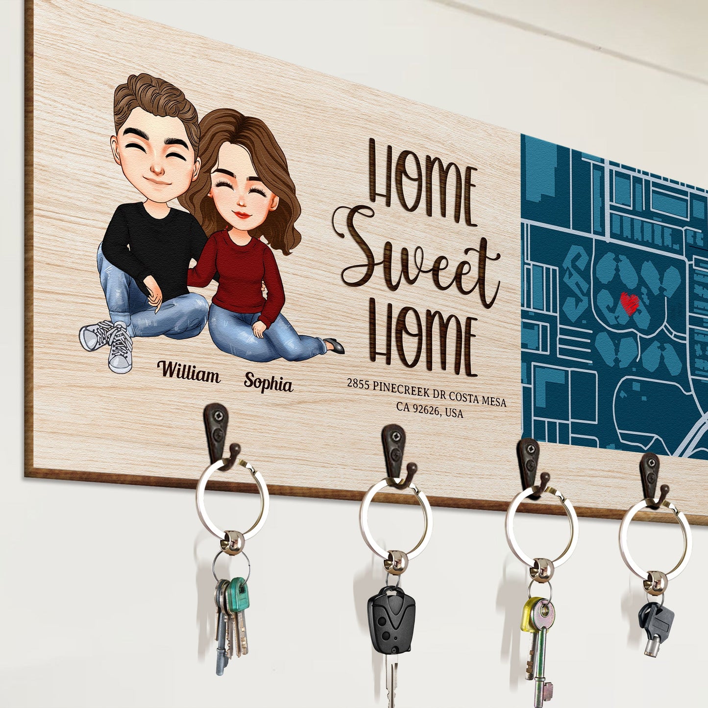 Home Sweet Home New Home Custom Location Map - Personalized Key Holder