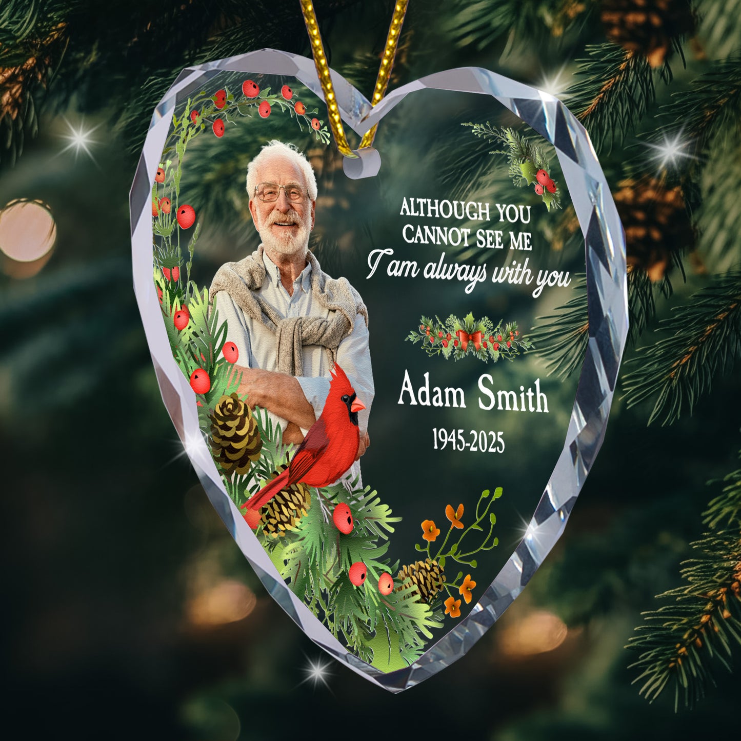 I Am Always With You Memorial Orrnament - Personalized Heart Glass Photo Ornament