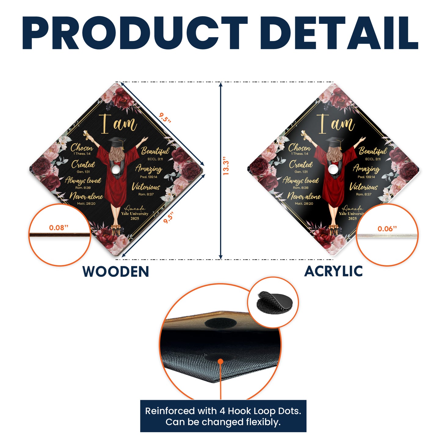 I Am Chosen Created Loved - Personalized Graduation Cap Topper