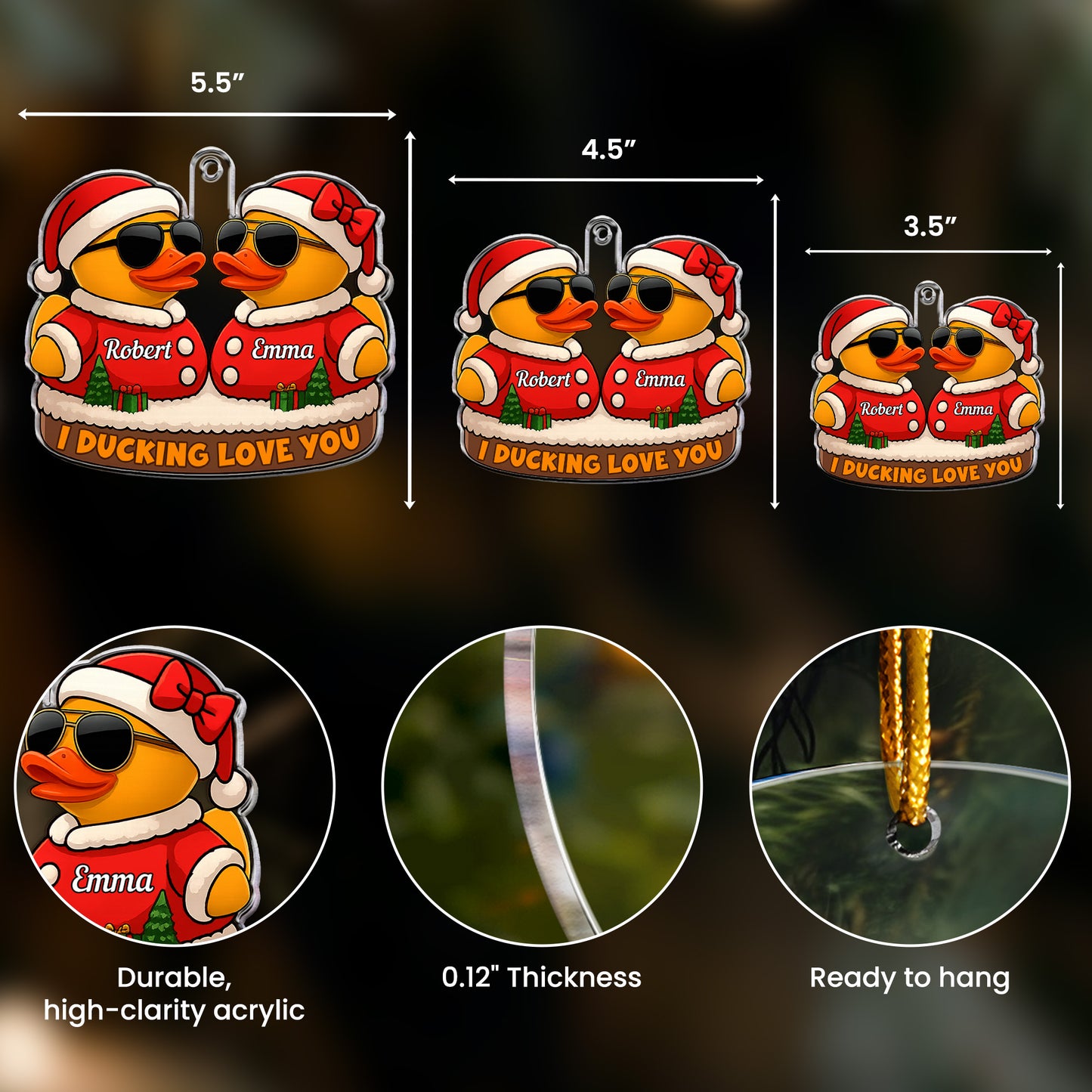 I Ducking Love You Funny Christmas Ornament - Personalized Acrylic Ornament