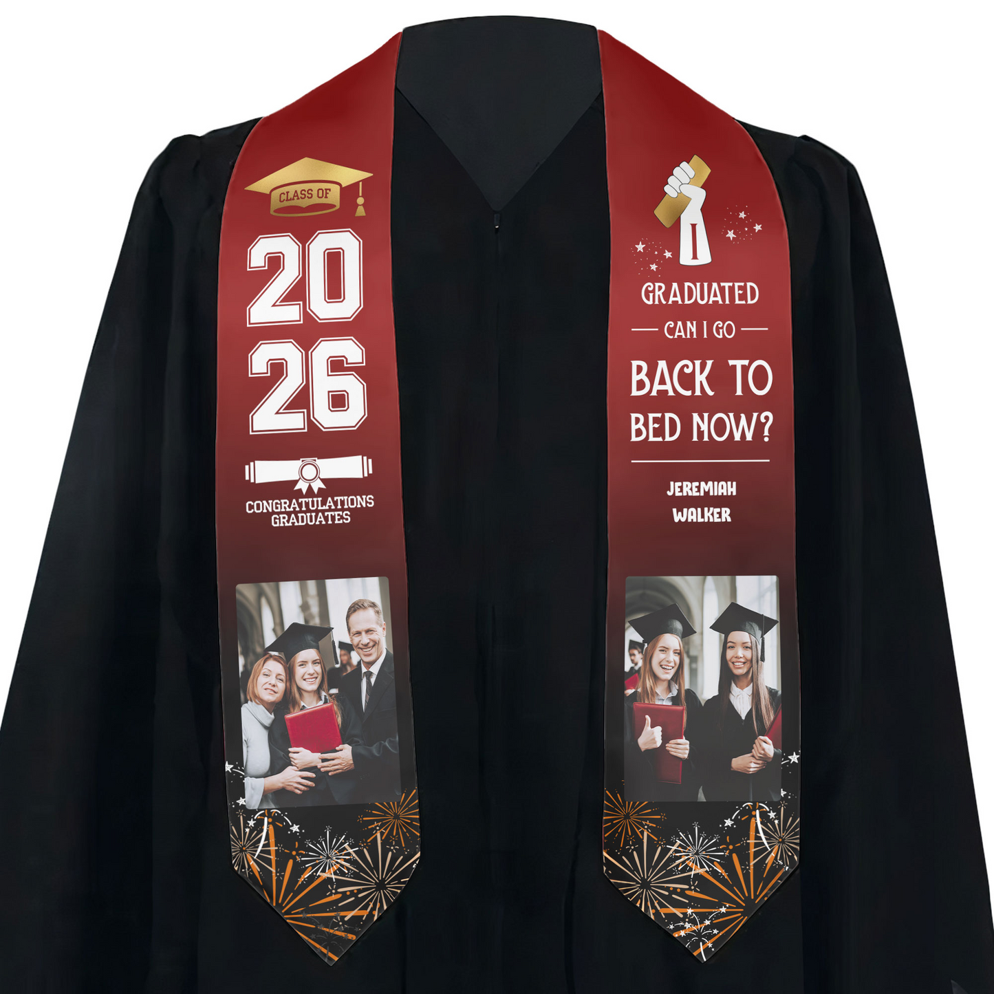 I Graduated Can I Go Back To Bed Now - Personalized Photo Graduation Stole