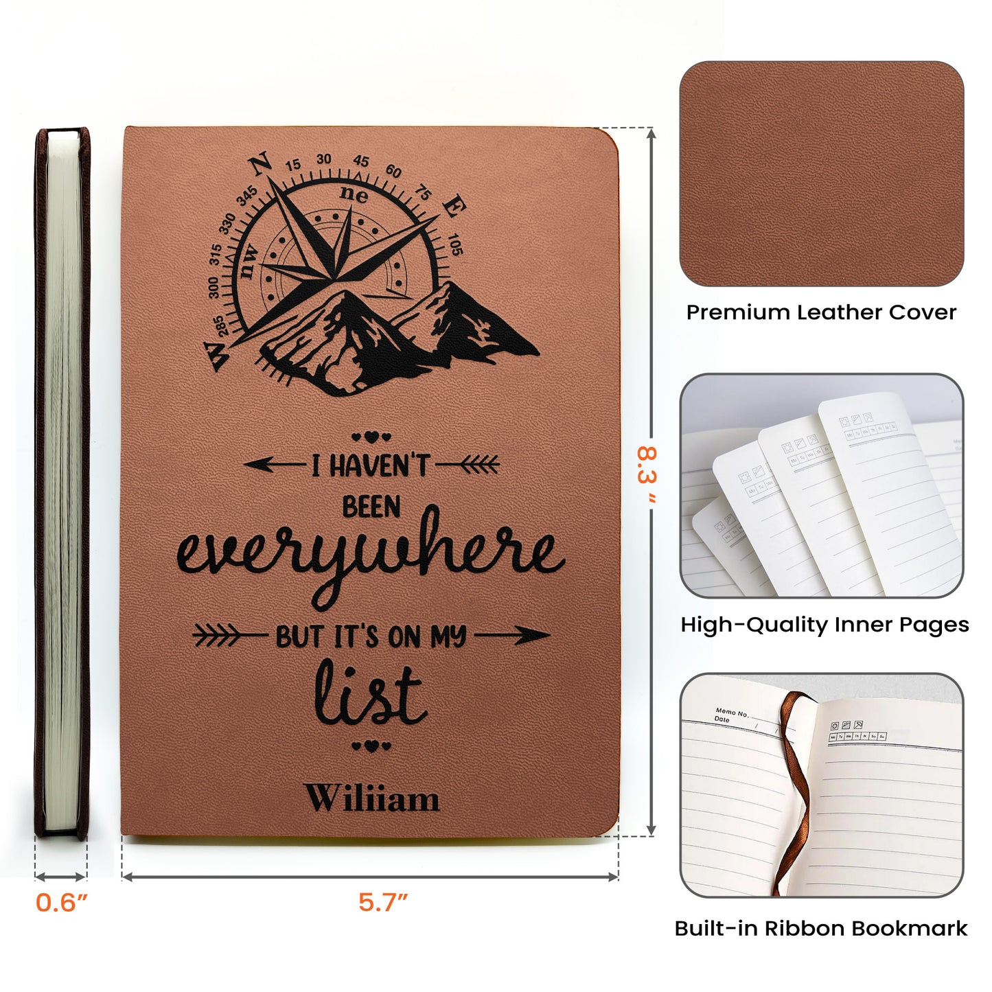 I Haven't Been Everywhere But It's On My List - Personalized Leather Journal