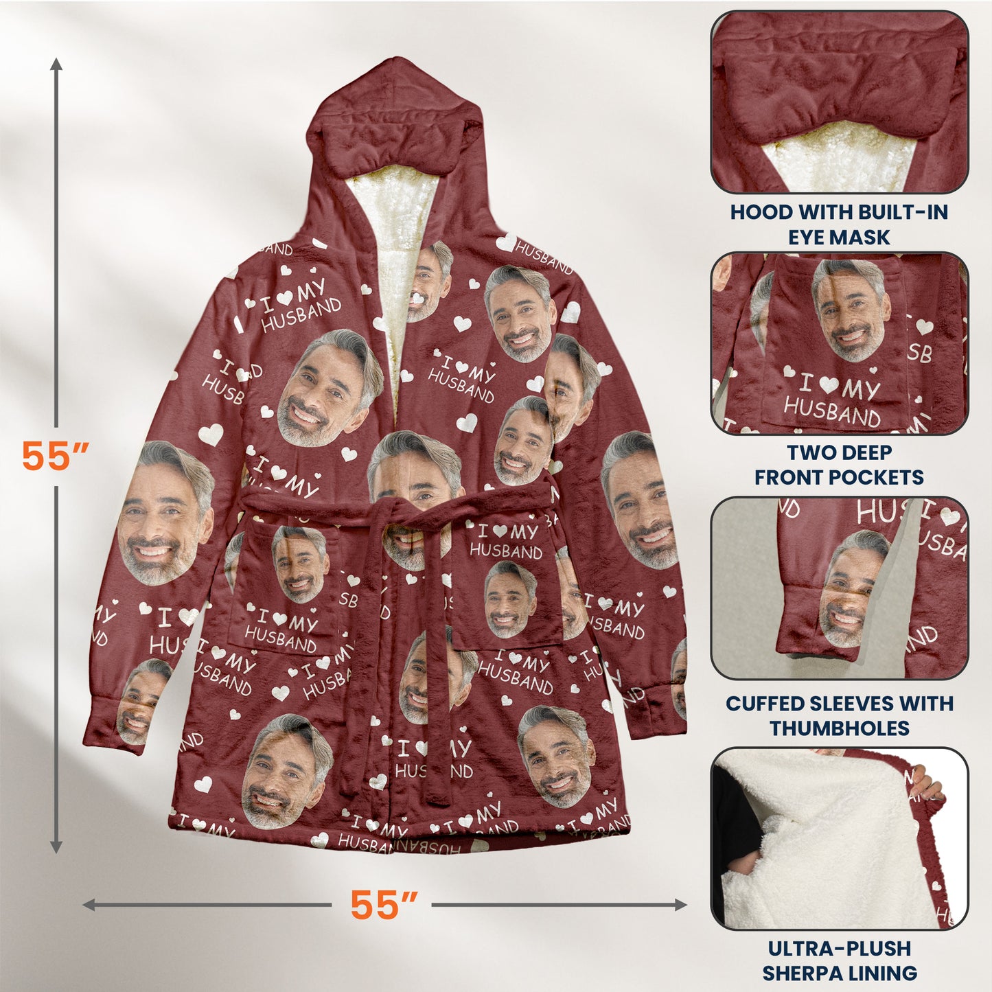 I Love My Husband - Personalized Photo Hooded Robe