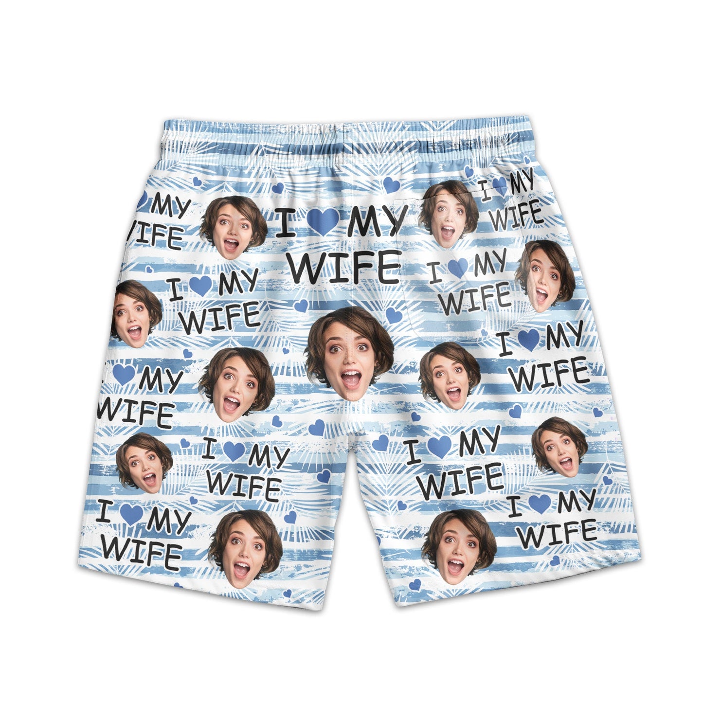 I Love My Wife - Personalized Photo Men's Beach Shorts