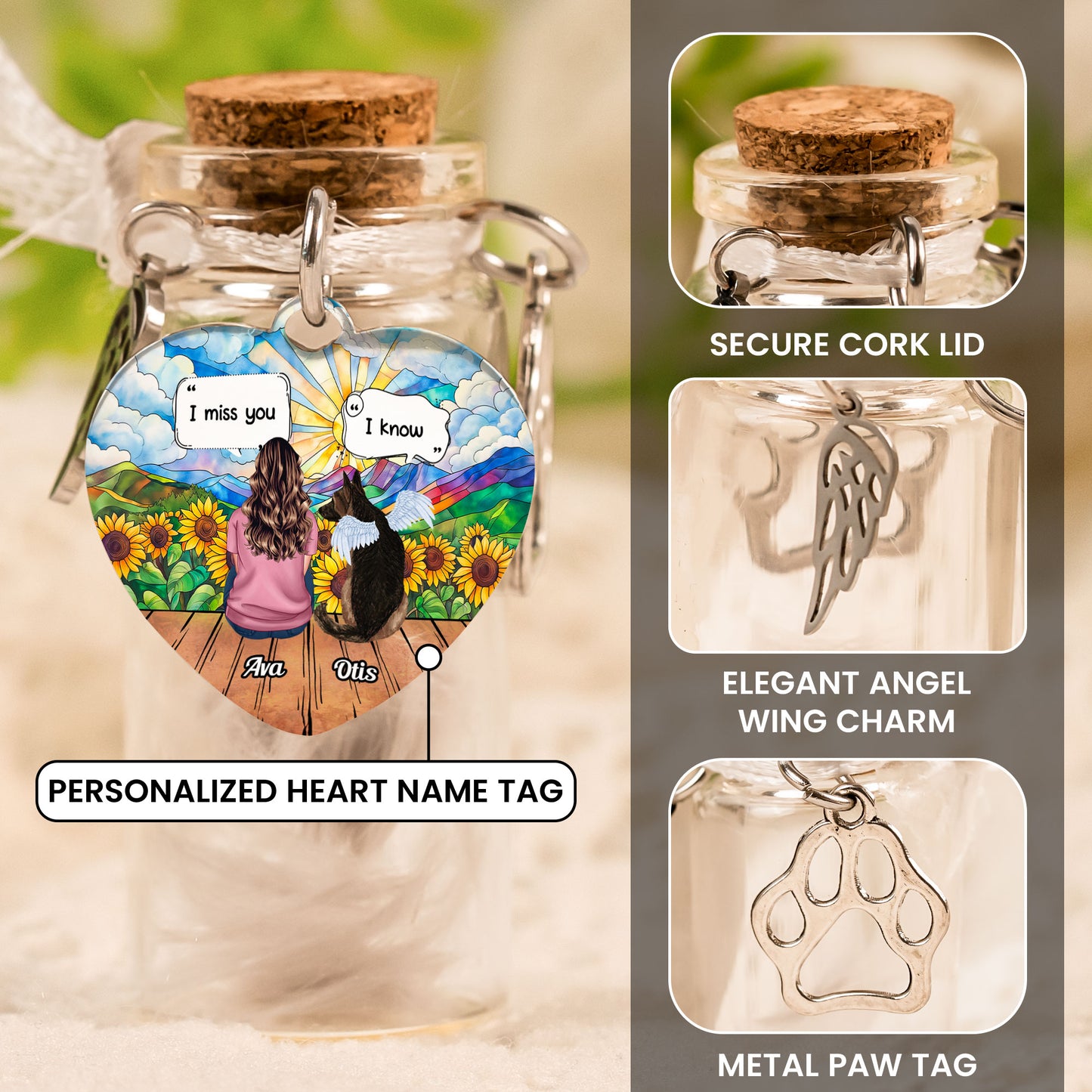 I Miss You - Dog Memorial - Personalized Pet Fur Memorial Jar