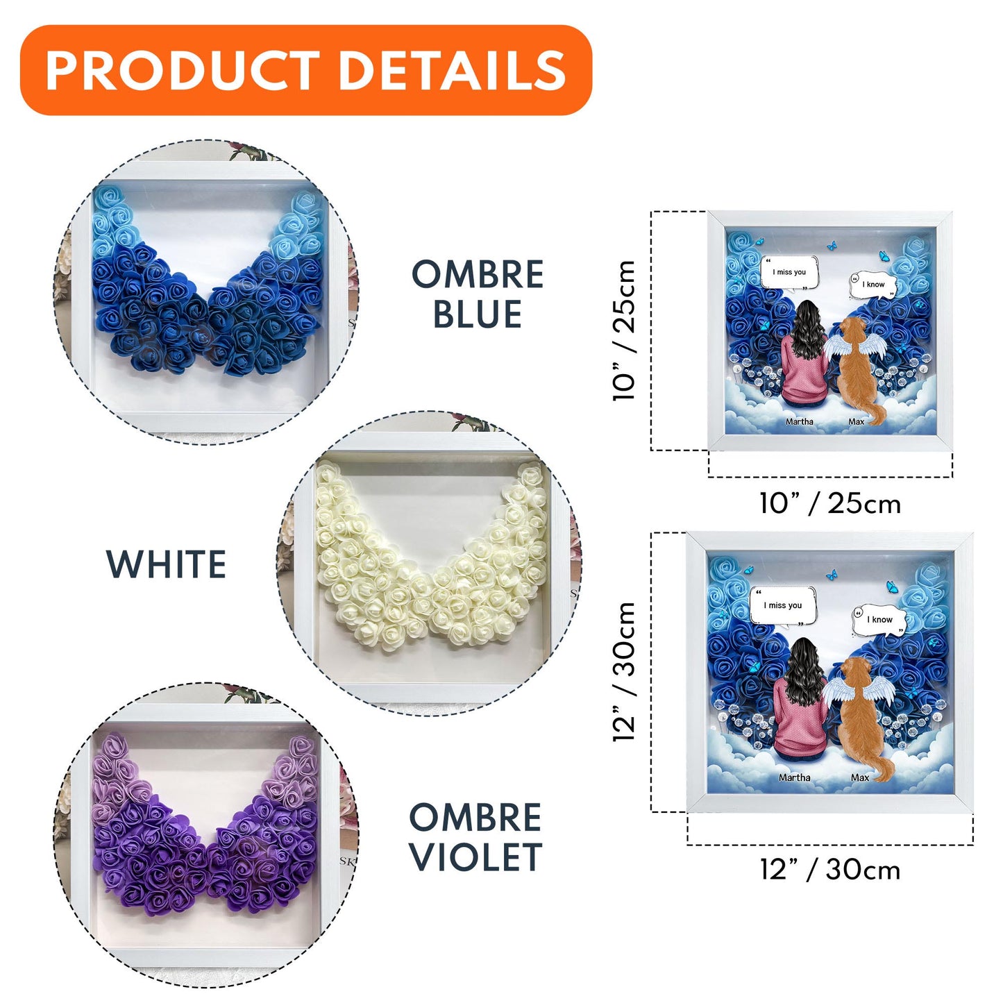 I Miss You Memorial Pet - Personalized Flower Shadow Box