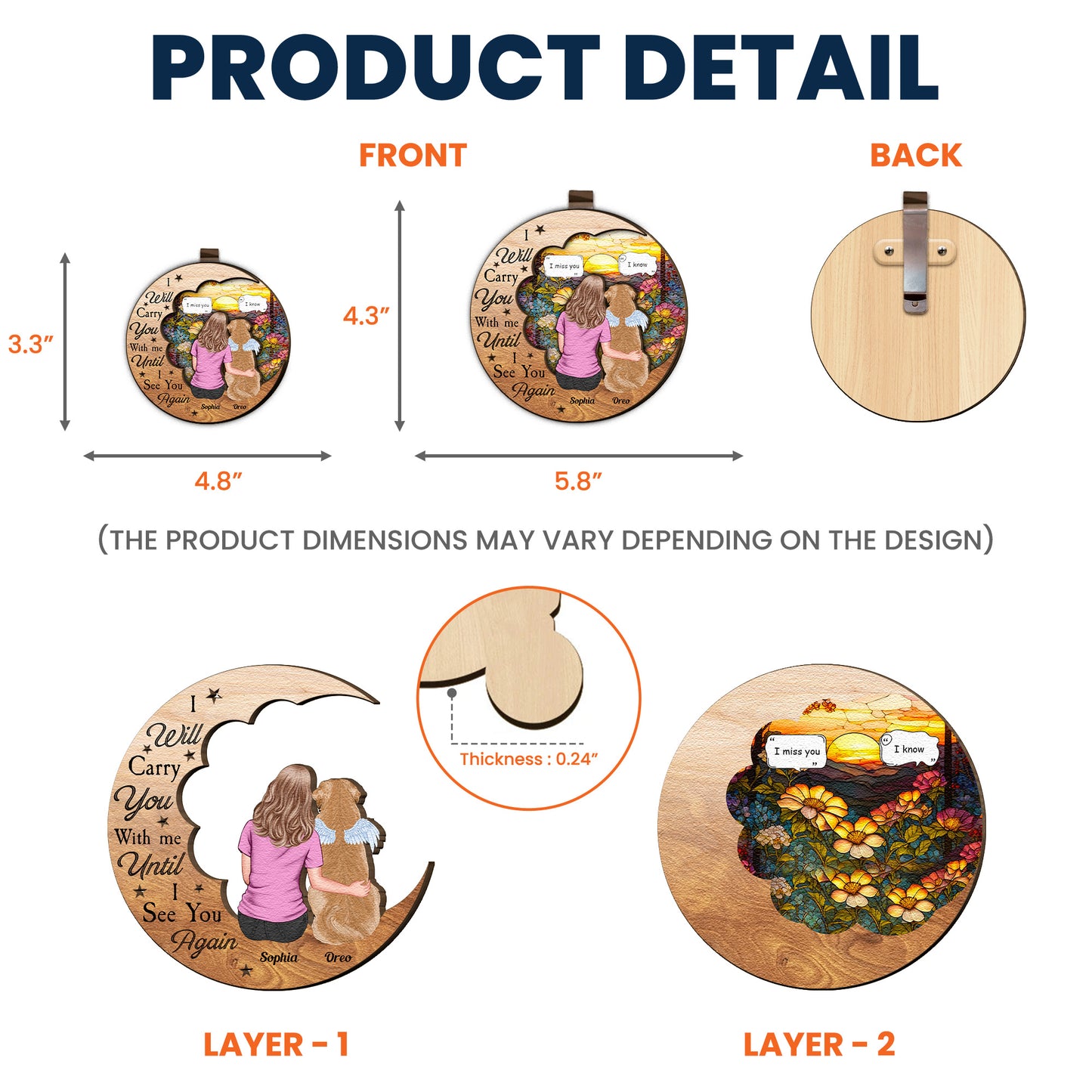 I Will Carry You With Me Pet Loss - Personalized Wooden Car Visor Clip