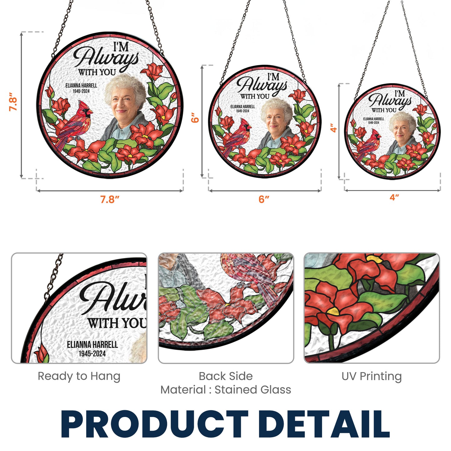 I'm Always With You - Personalized Photo Stained Glass Window Hanging Suncatcher