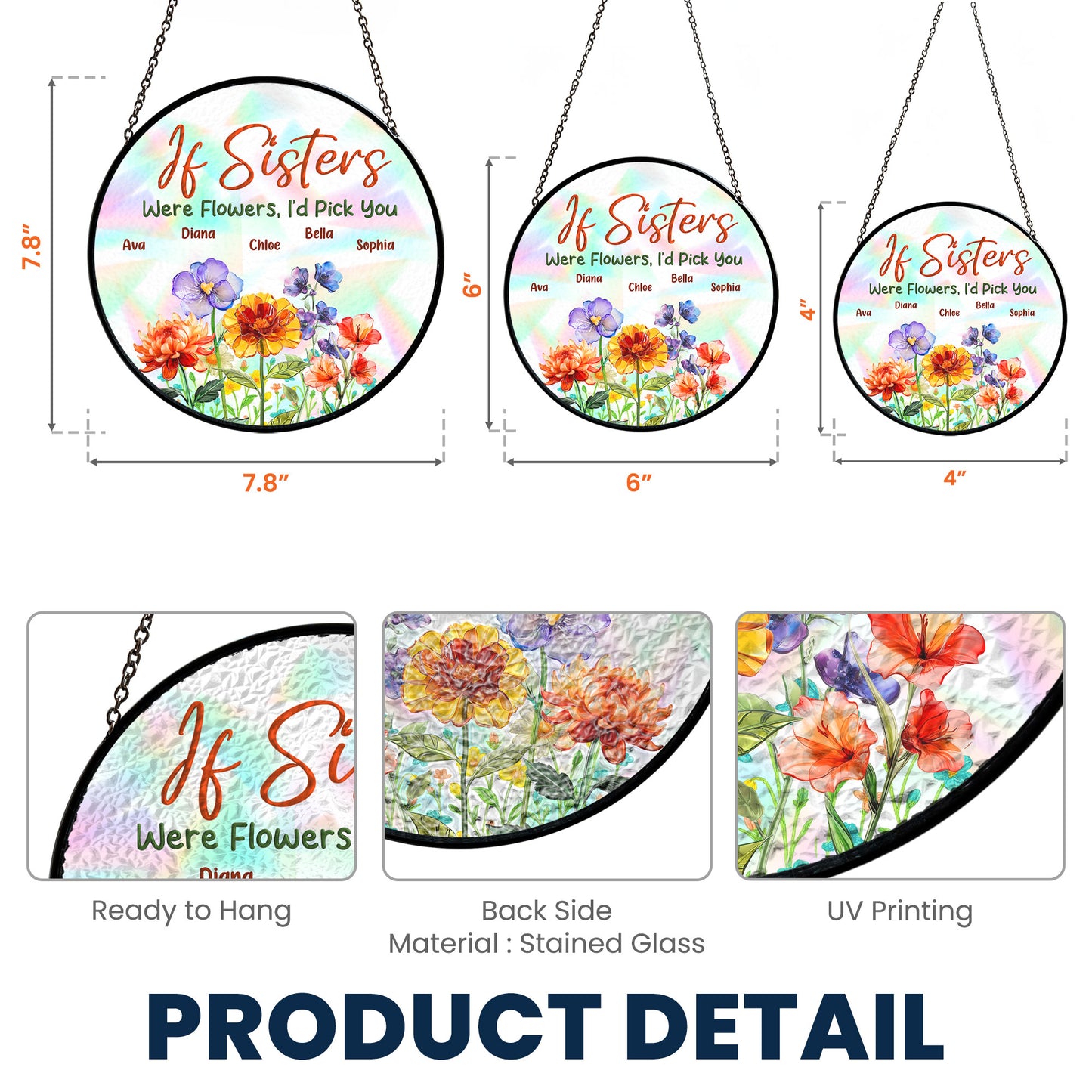 If Sisters Were Flowers - Personalized Stained Glass Window Hanging Suncatcher