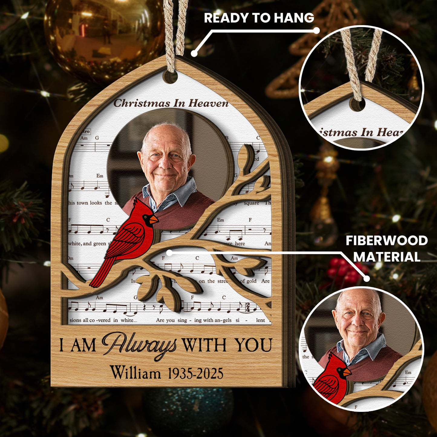 I'm Always With You Memorial Christmas Ornament 2 Layers - Personalized Wooden Photo Ornament