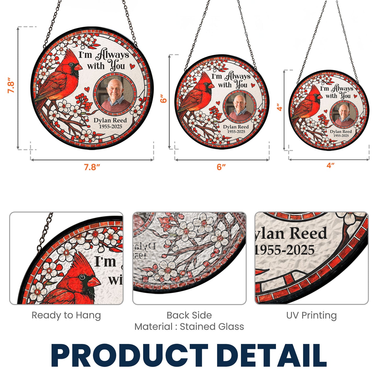 I'm Always With You Memorial Gift - Personalized Photo Stained Glass Window Hanging Suncatcher