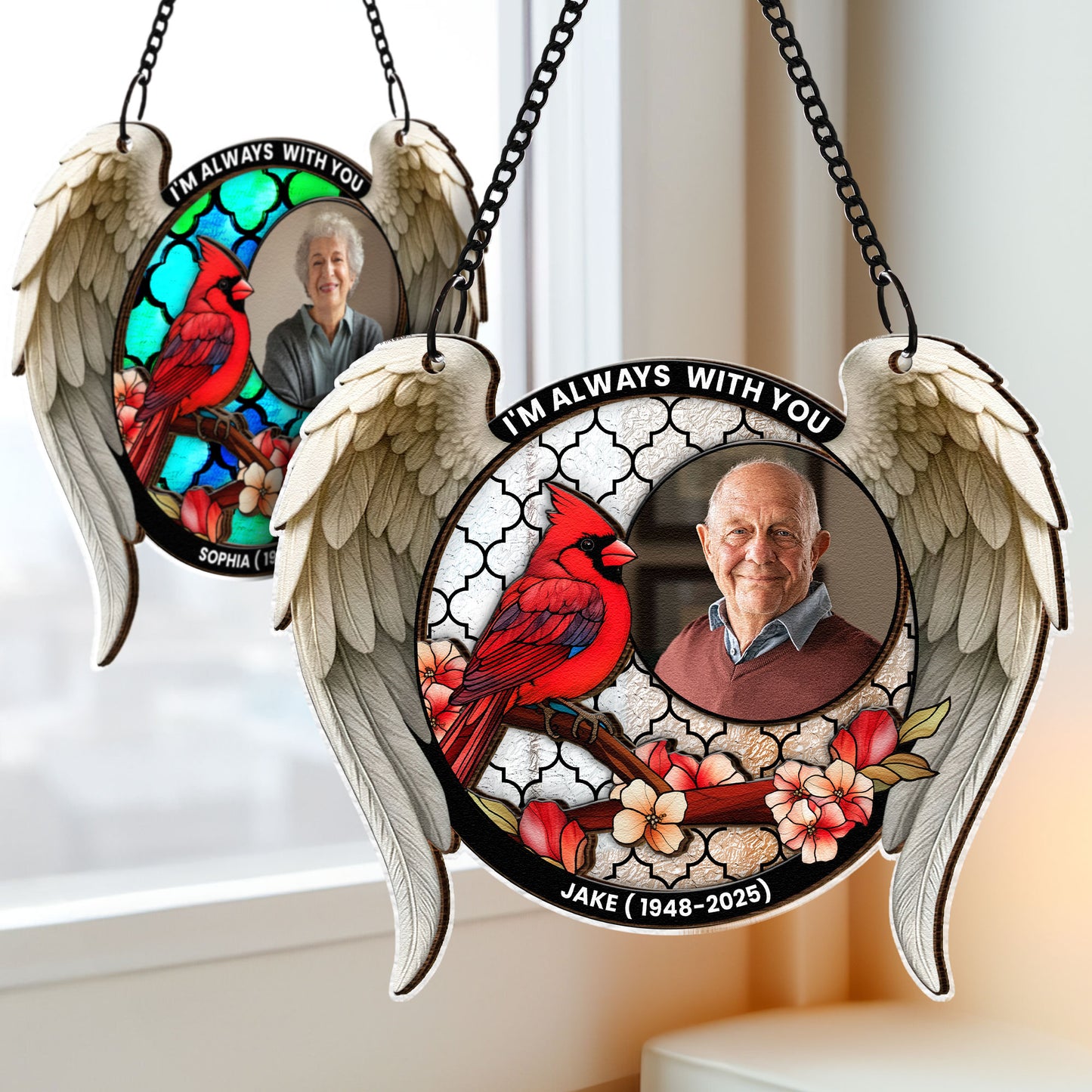 I'm Always With You Memorial Gift - Personalized Photo Window Hanging Suncatcher Ornament