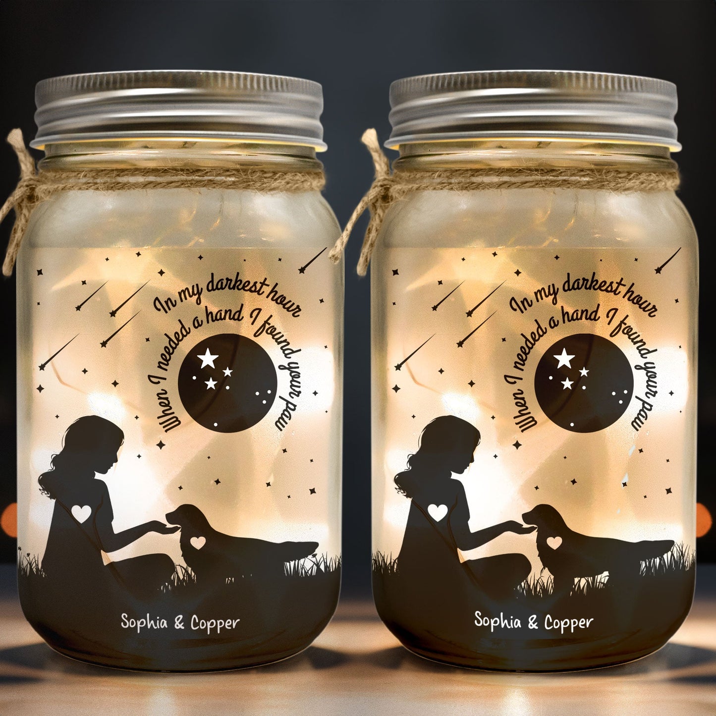 In Darkest Hour I Found Your Paw - Personalized Mason Jar Night Light
