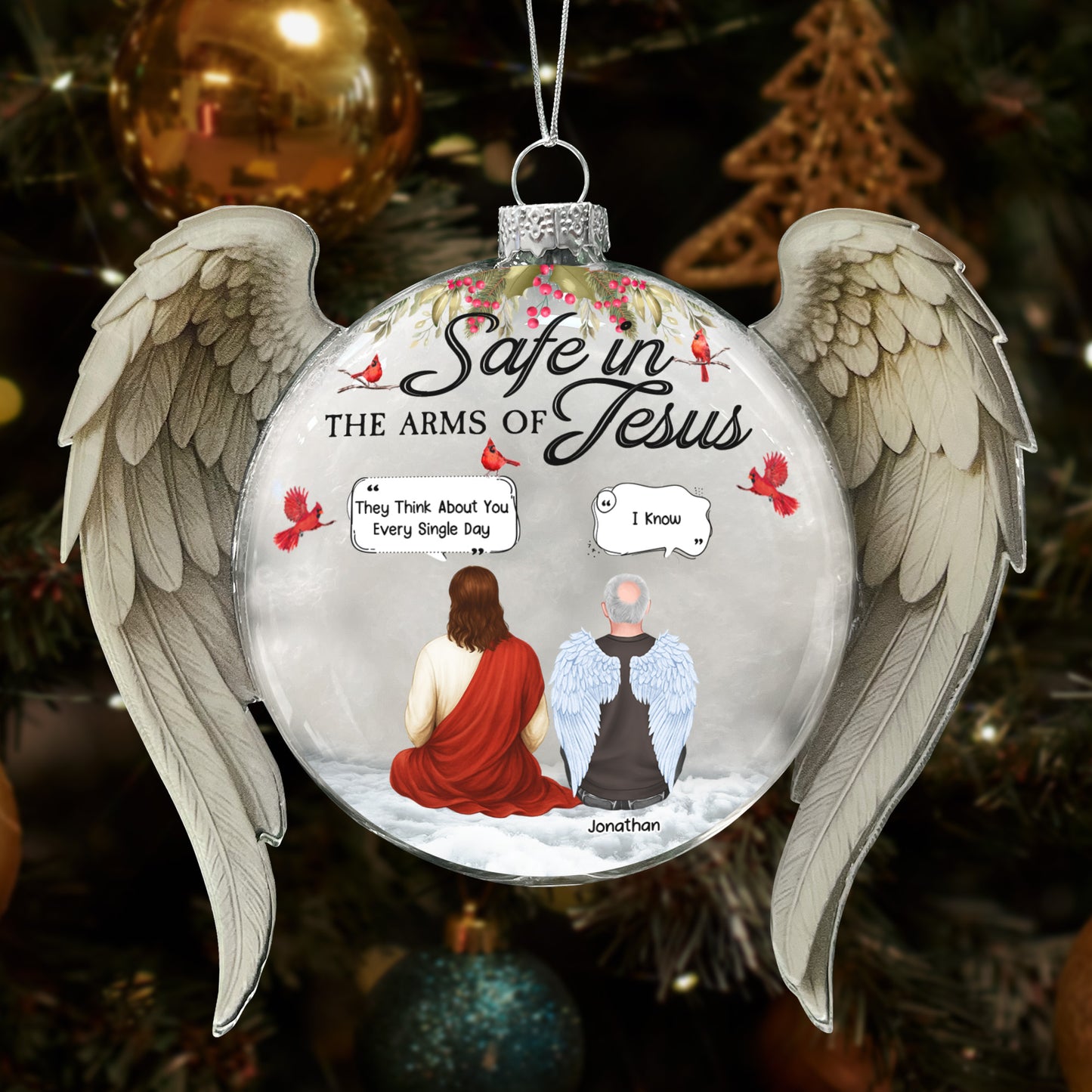 In The Arms Of Jesus Memorial With God - Personalized Memorial Glass Ornament