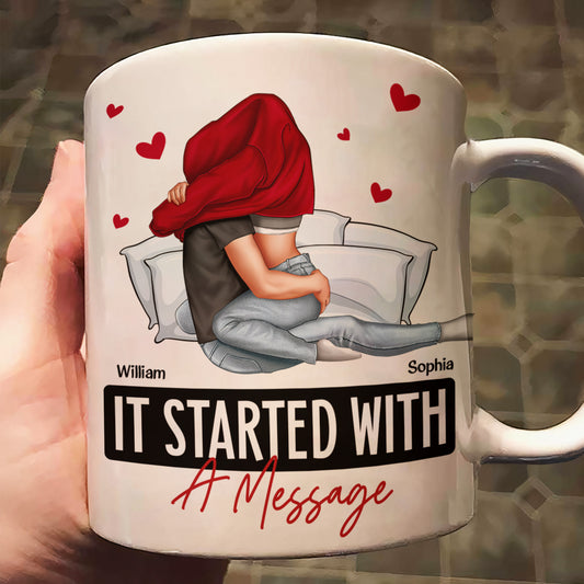 It Started With A Message Romantic Couples - Personalized Mug - Anniversary Gifts For Her, Him