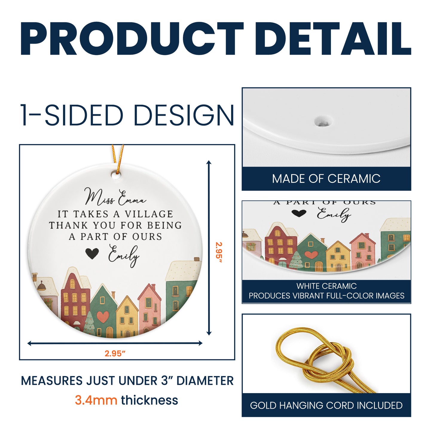 It Takes A Village Thank You Gift For Teacher Appreciation, Coworkers, Boss, Team - Personalized Ceramic Ornament