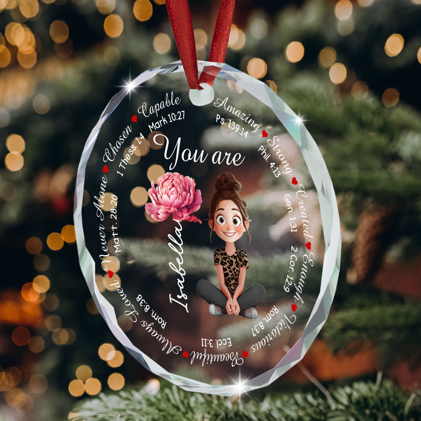 Jesus Inspirational Bible Verse With Birth Flower - Personalized Glass Ornament