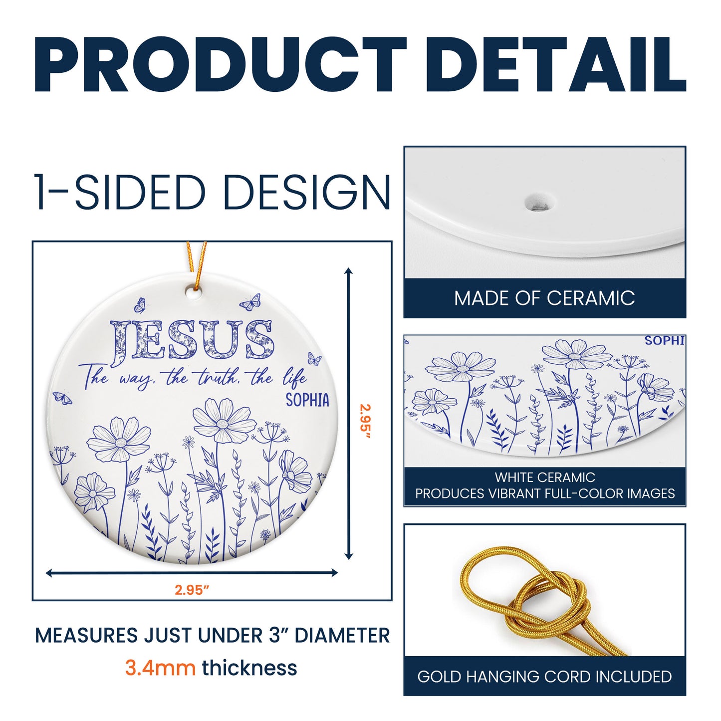 Jesus The Way, The Truth, The Life - Personalized Ceramic Ornament