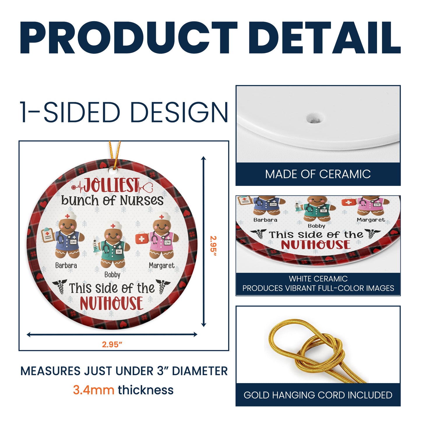 Jolliest Bunch Of Nurses This Side Of The Nuthouse - Personalized Ceramic Ornament