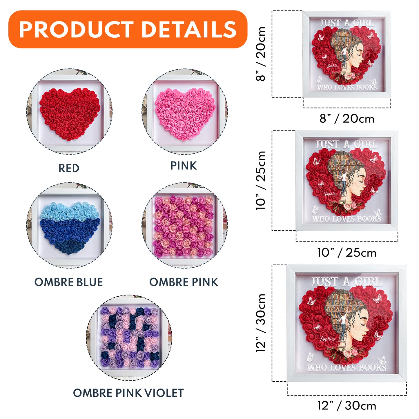 Just A Girl Who Loves Books - Personalized Flower Shadow Box