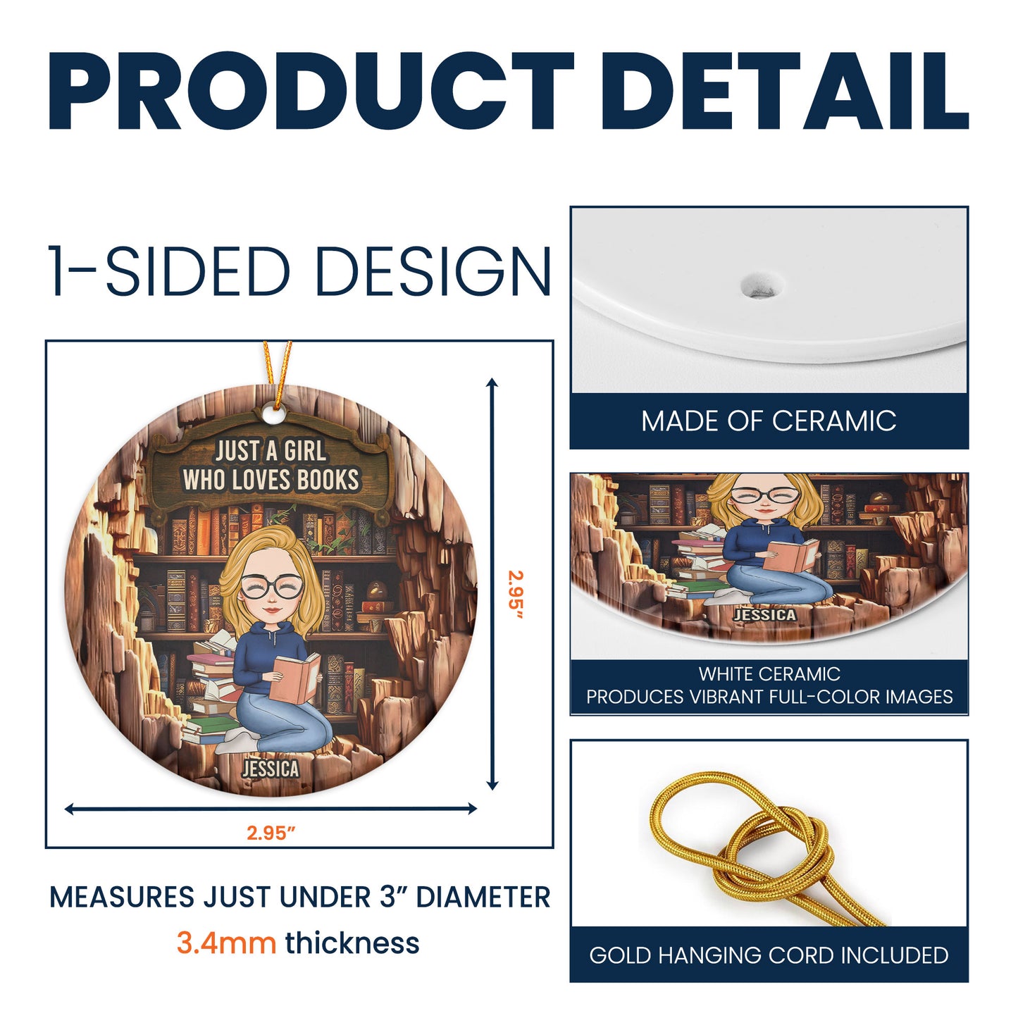 Just A Girl Who Loves Books - Wood Effect - Personalized Ceramic Ornament - Gift For Daughter