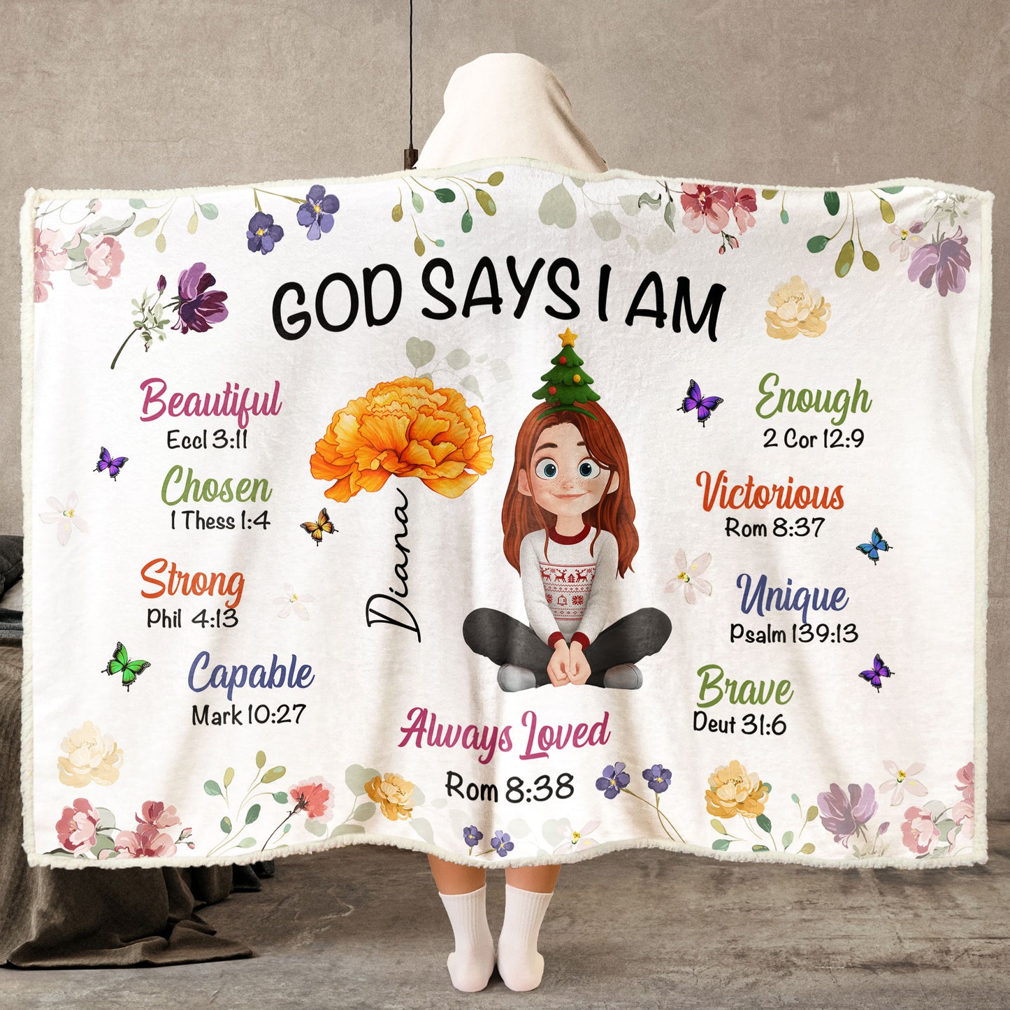 Kid Birth Flower God Says I Am - Personalized Wearable Blanket Hoodie