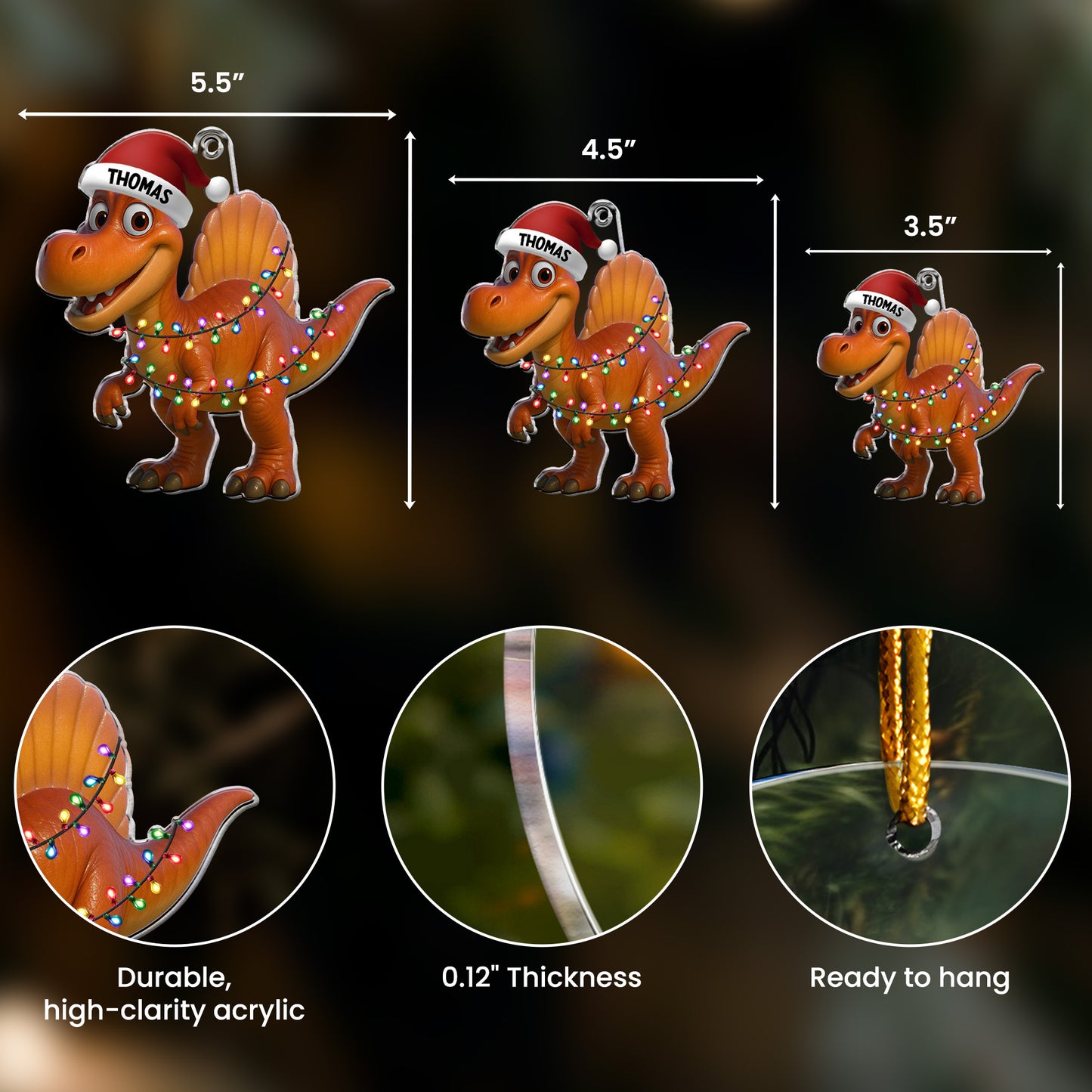 Kid Cartoon Christmas Dinosaurus - Personalized Acrylic Ornament