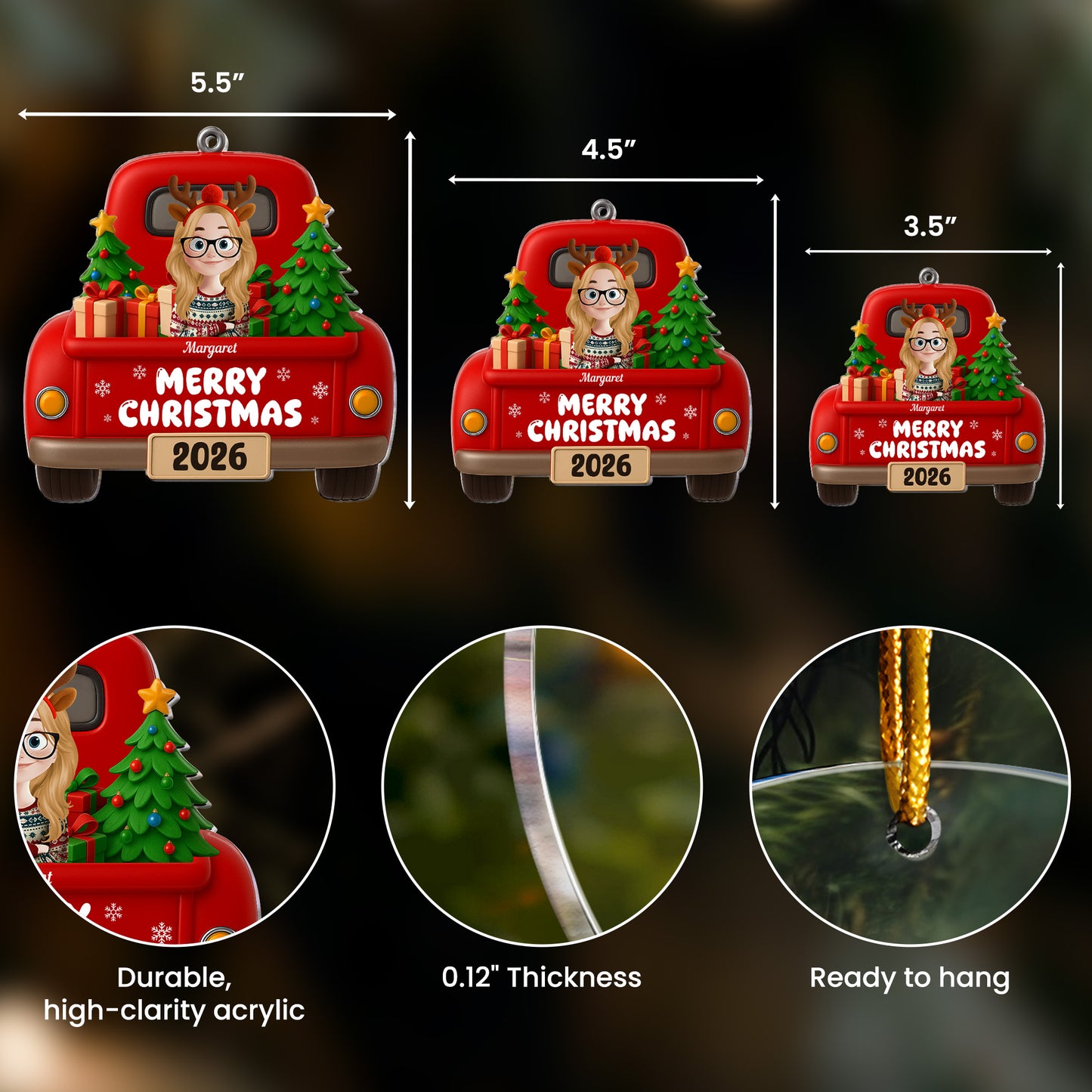 Kid Christmas Red Truck - Personalized Acrylic Ornament