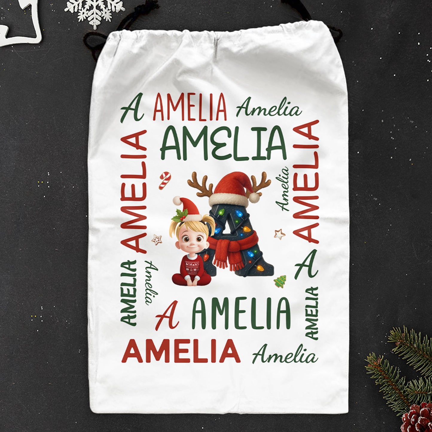 Kid Name Christmas Alphabet - Personalized Christmas Sack