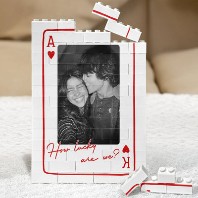 King And Queen Custom Couples Photo How Luck We Are - Personalized Photo Rectangle Building Brick