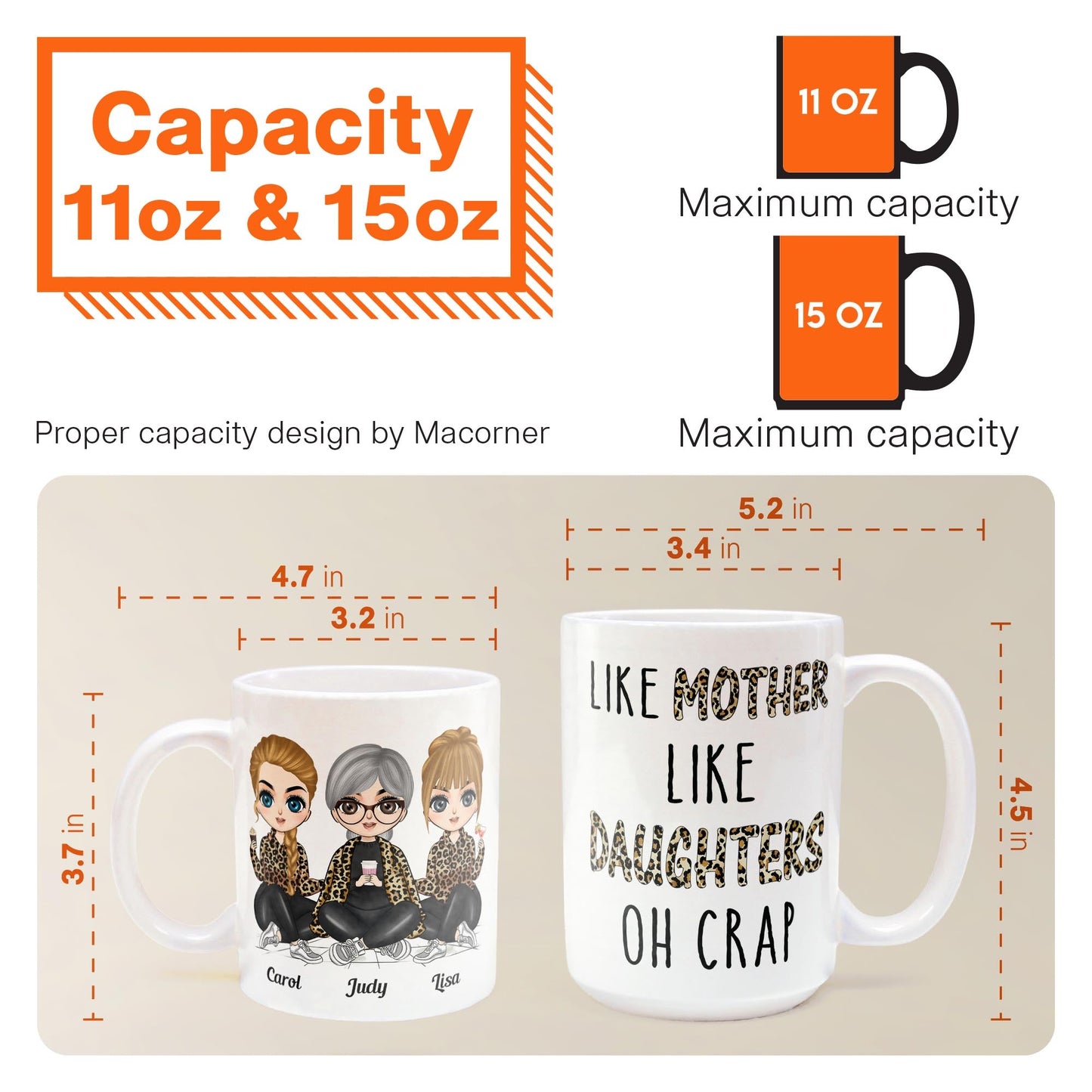 Like Mother Like Daughter Oh Crap Leopard Design - Personalized Mug - Birthday Gift For Mother, Mom, Daughter - Chibi Girls