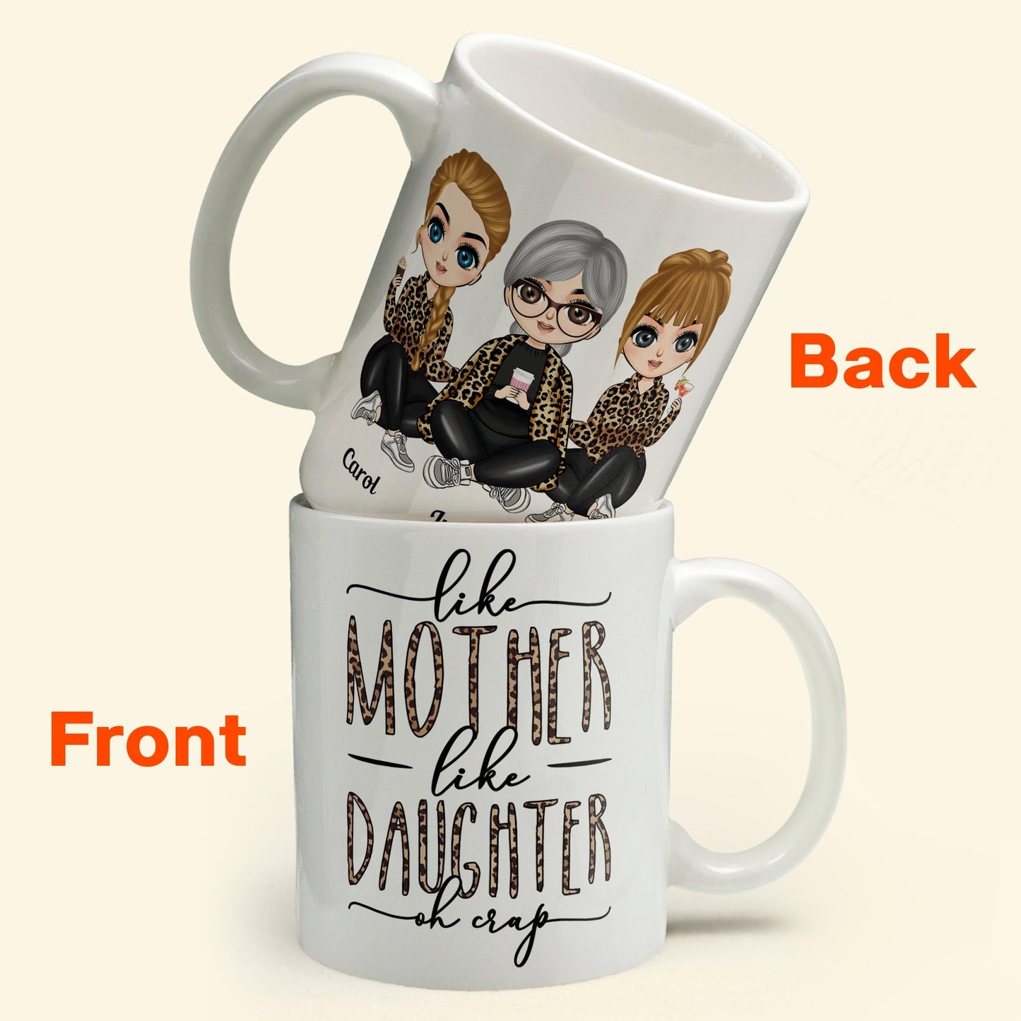 Like Mother Like Daughter Leopard Version - Personalized Mug - Birthday Gift For Mother, Mom, Daughter - Leopard Chibi Girls