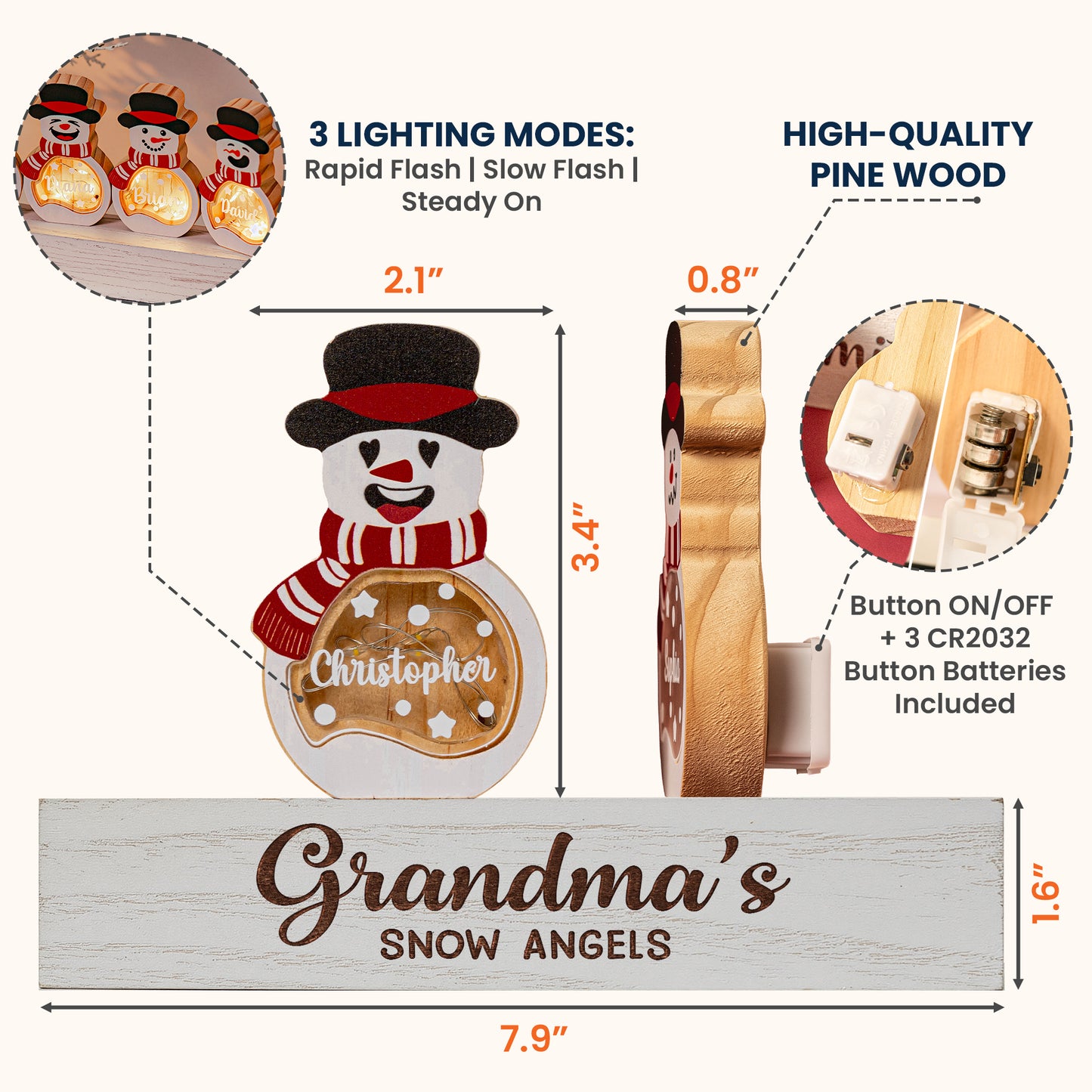 Little Snowmen - Personalized Lighted Wooden Snowman