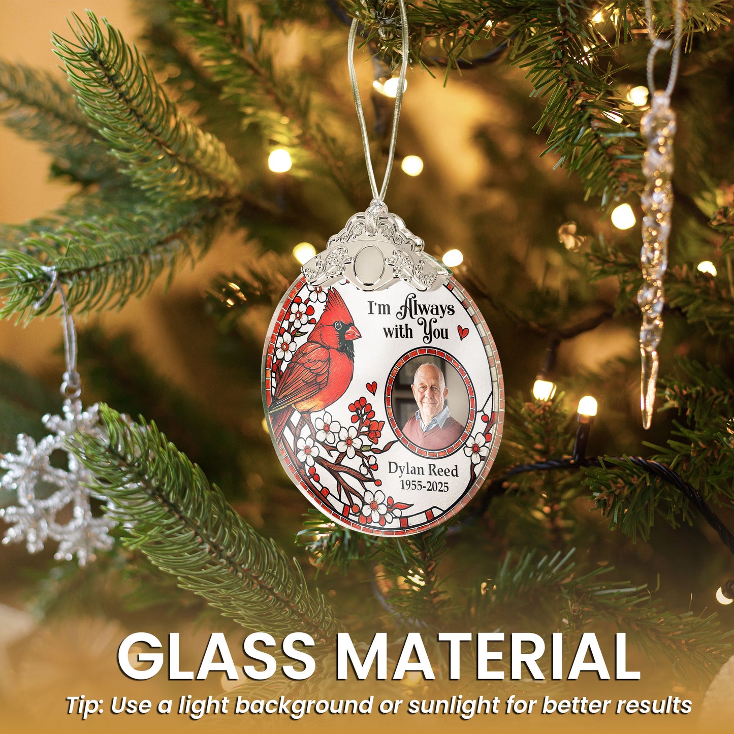 Loss Of Loved One I'm Always With You - Personalized Glass Photo Ornament With Silver Cap