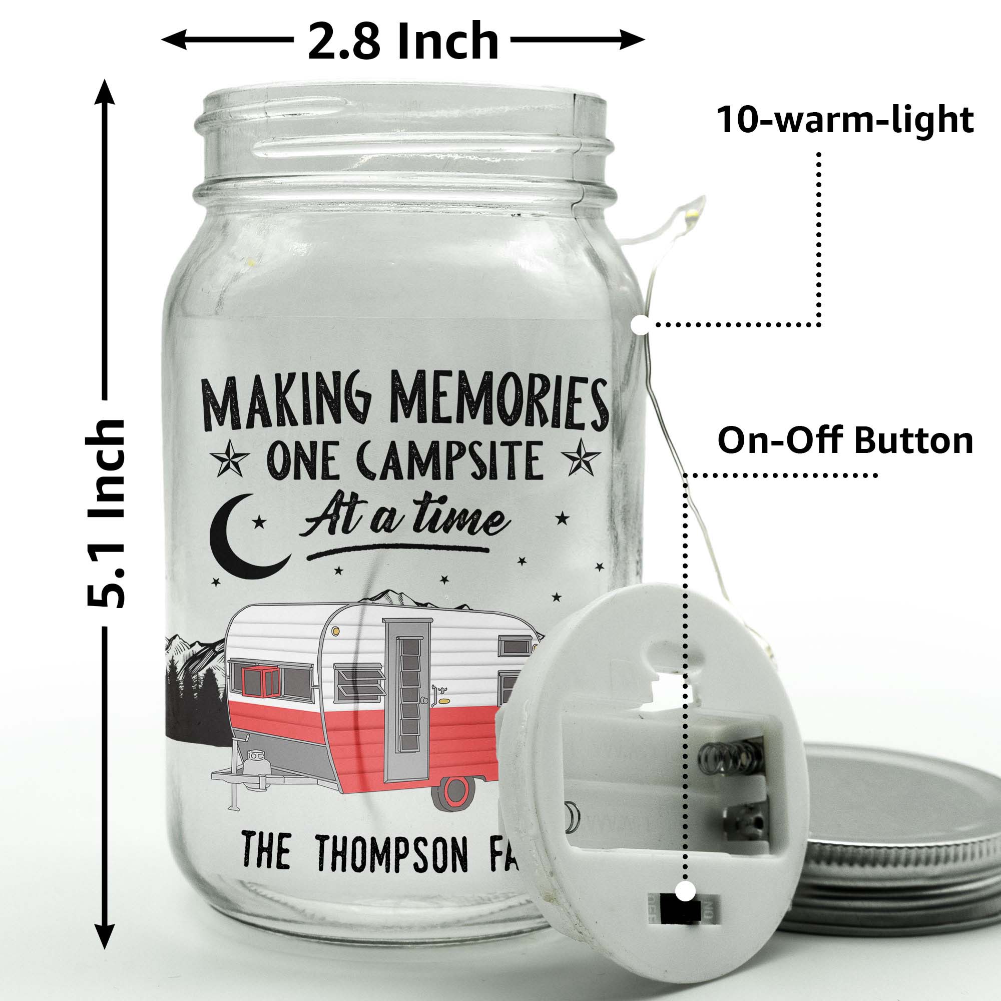 Making Memories One Campsite At A Time - Personalized Photo Mason Jar Light