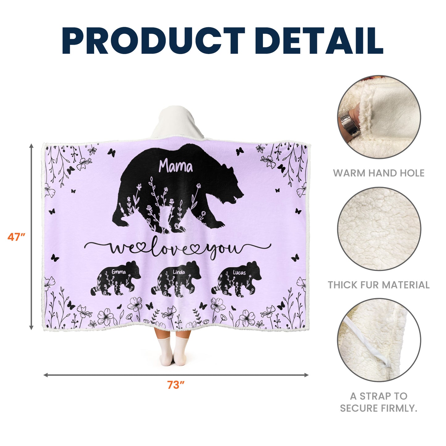Mama Bear We Love You Floral Version - Personalized Wearable Blanket
