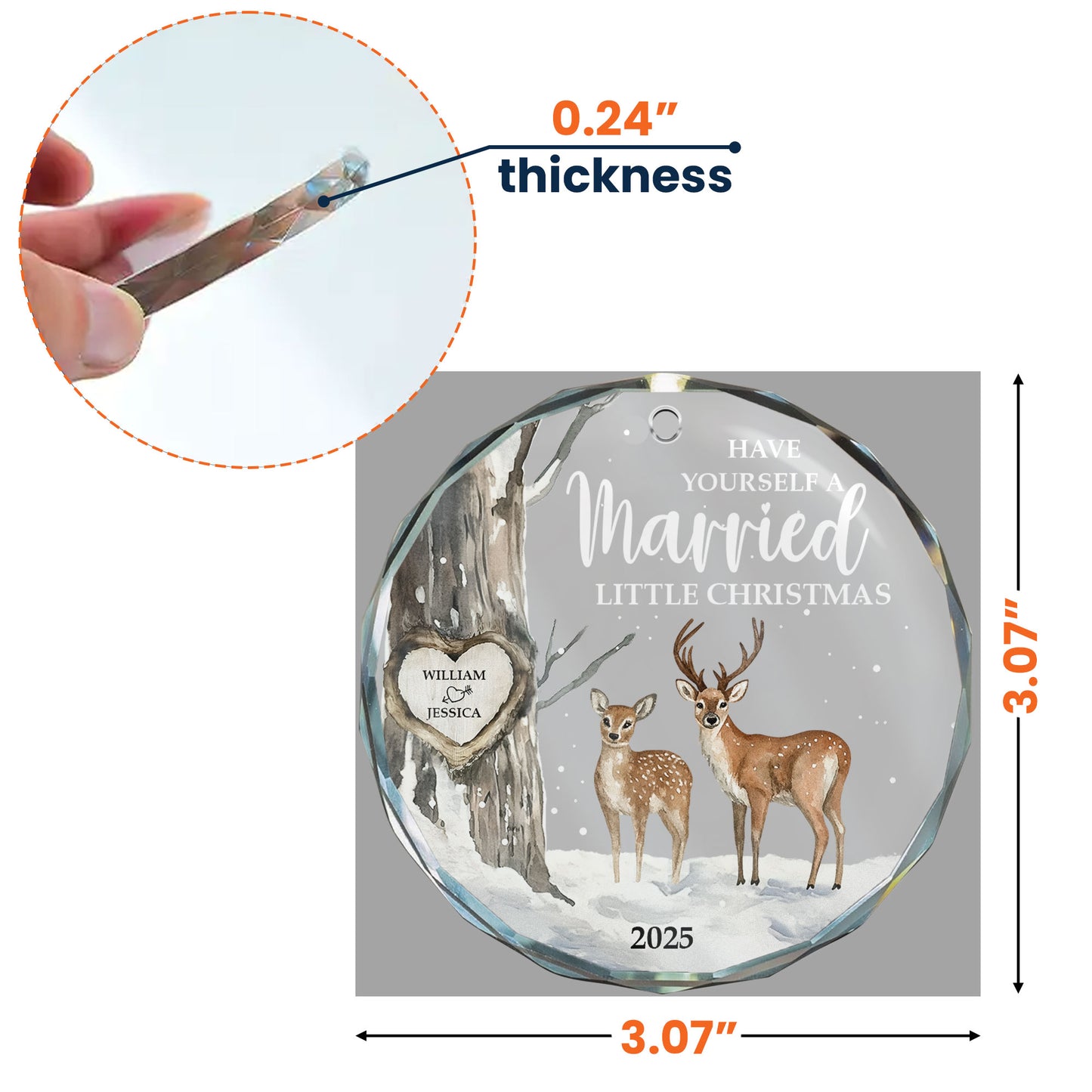 Married Little Christmas Gift For Wedding - Personalized Glass Ornament